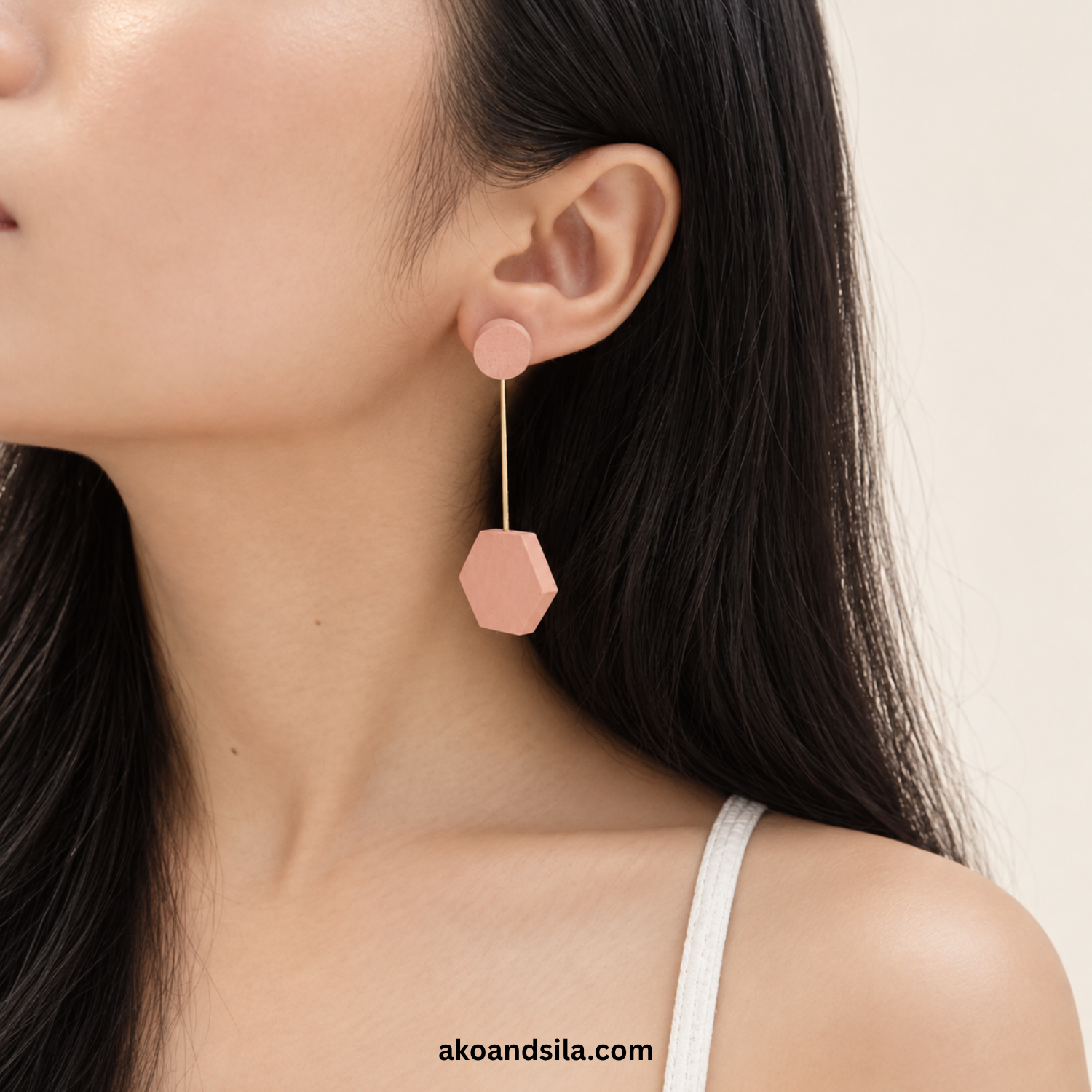 Natural Hexagon Wood Earrings - Image 2