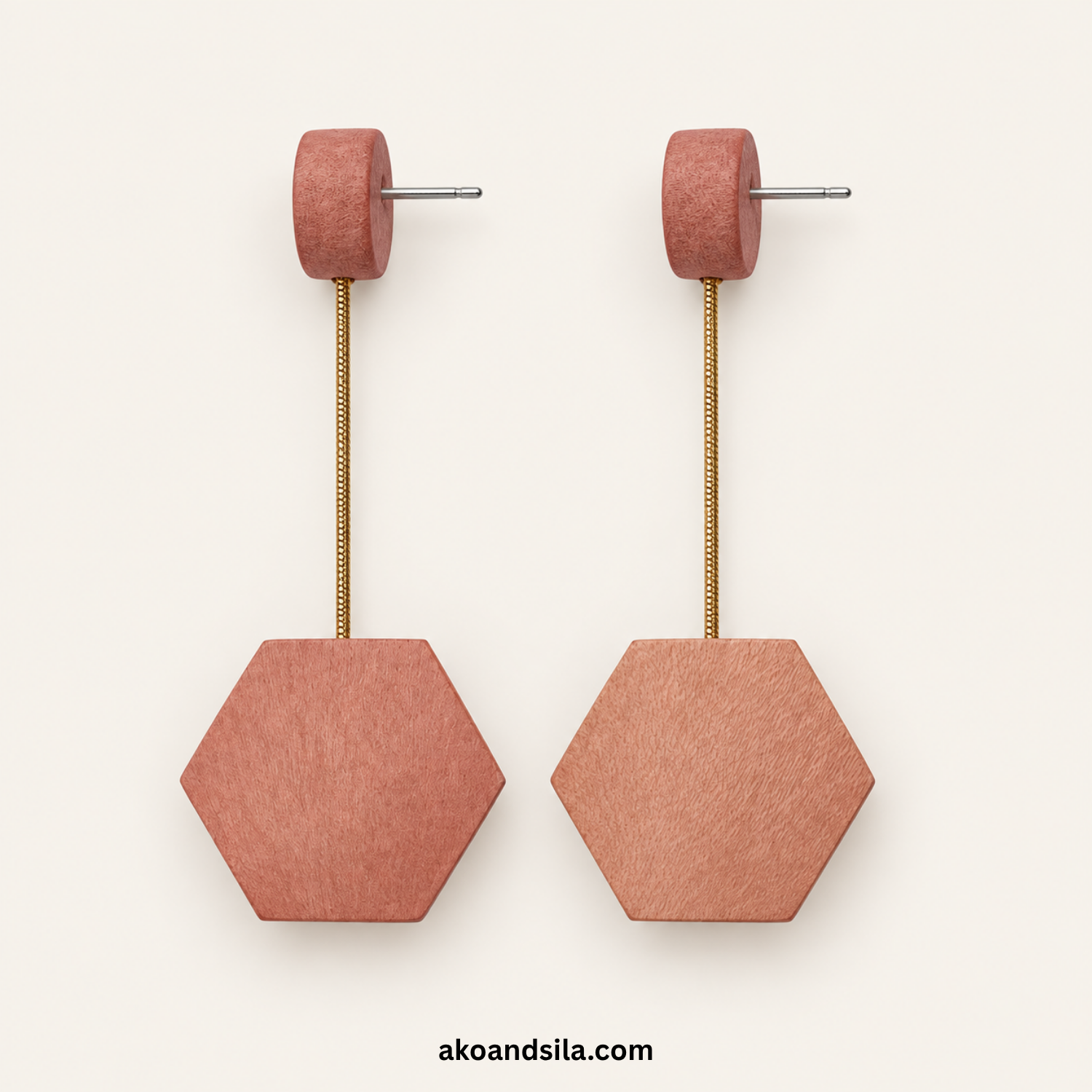 Natural Hexagon Wood Earrings - Image 4