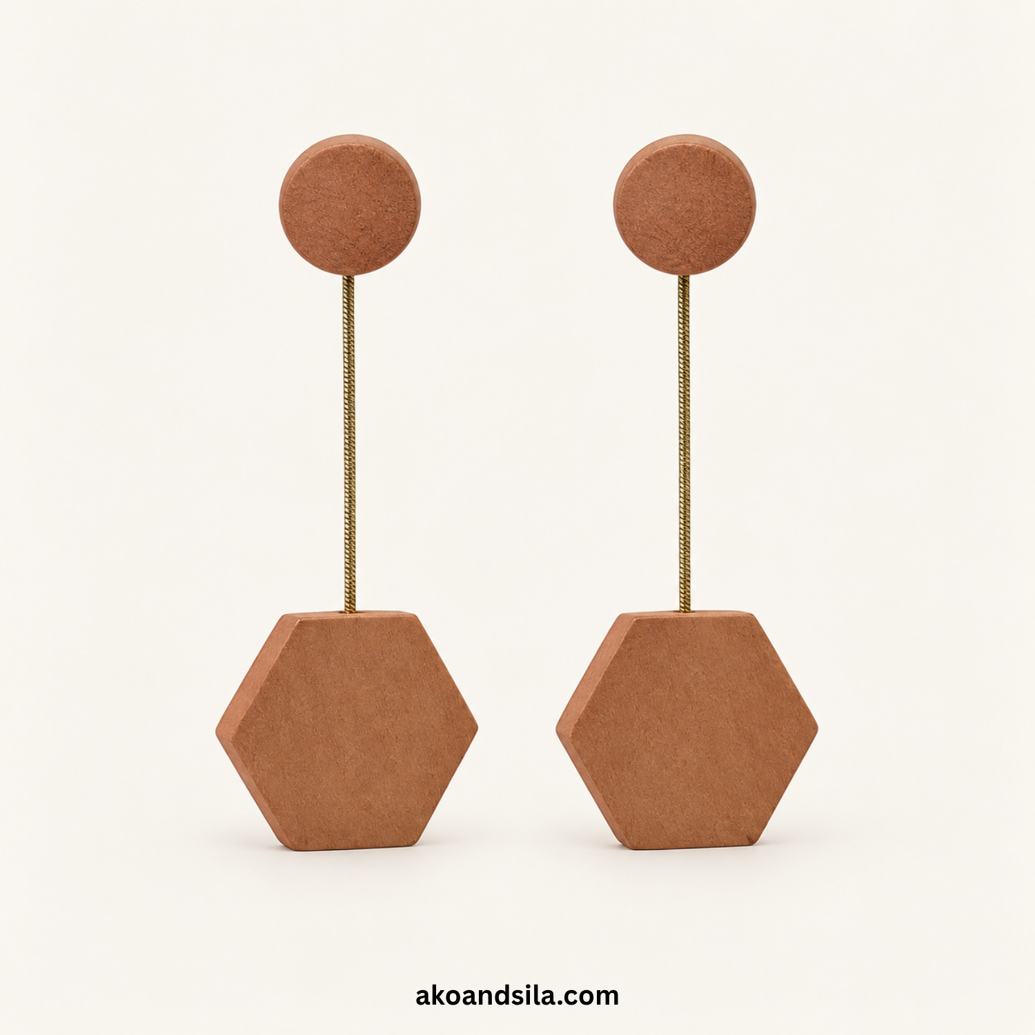 Natural Hexagon Wood Earrings - Image 3