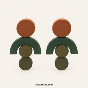 Green Wood Dot Drop Earrings