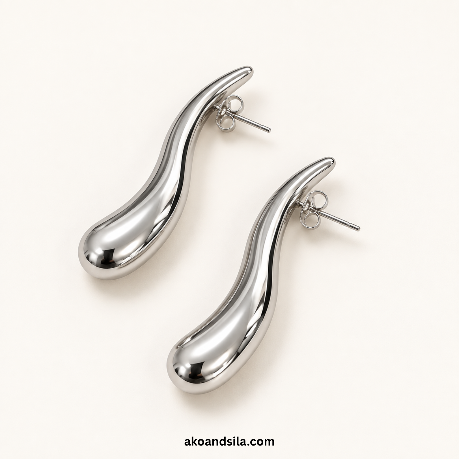 Silver Plated Curve Drop Earrings - Image 3