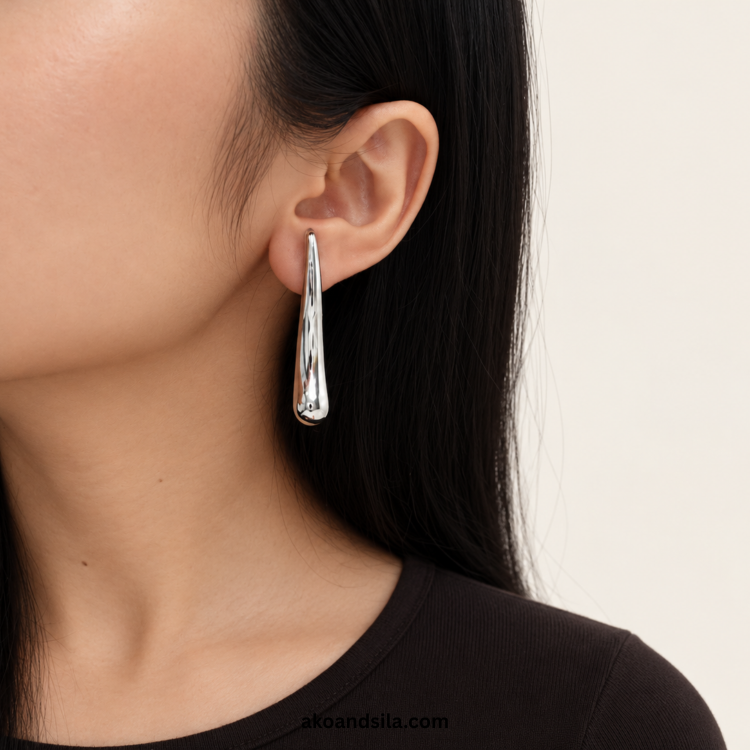 Silver Plated Curve Drop Earrings - Image 2