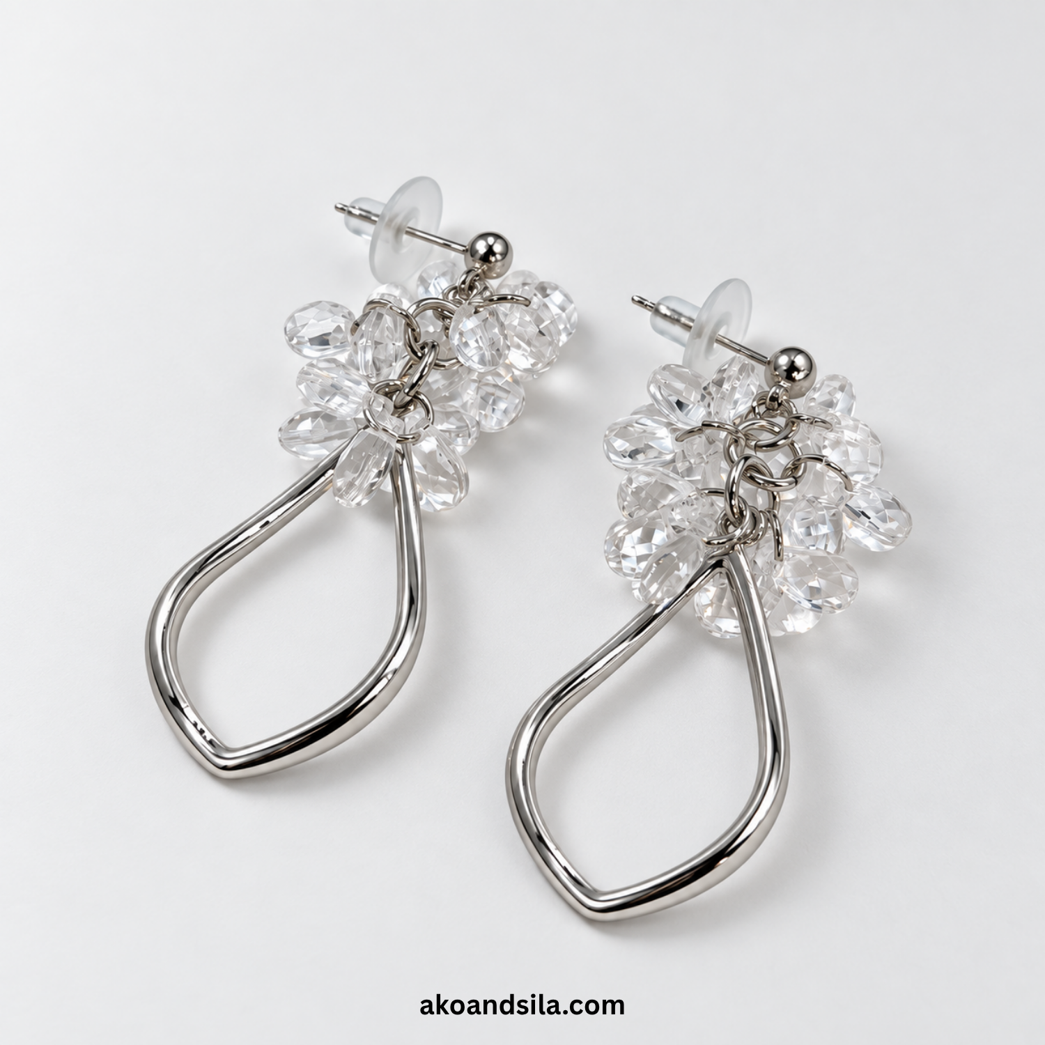 Silver Floral Hoop Earrings - Image 3