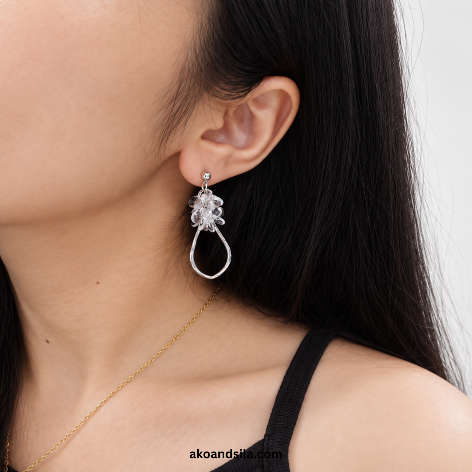 Silver Floral Hoop Earrings - Image 2