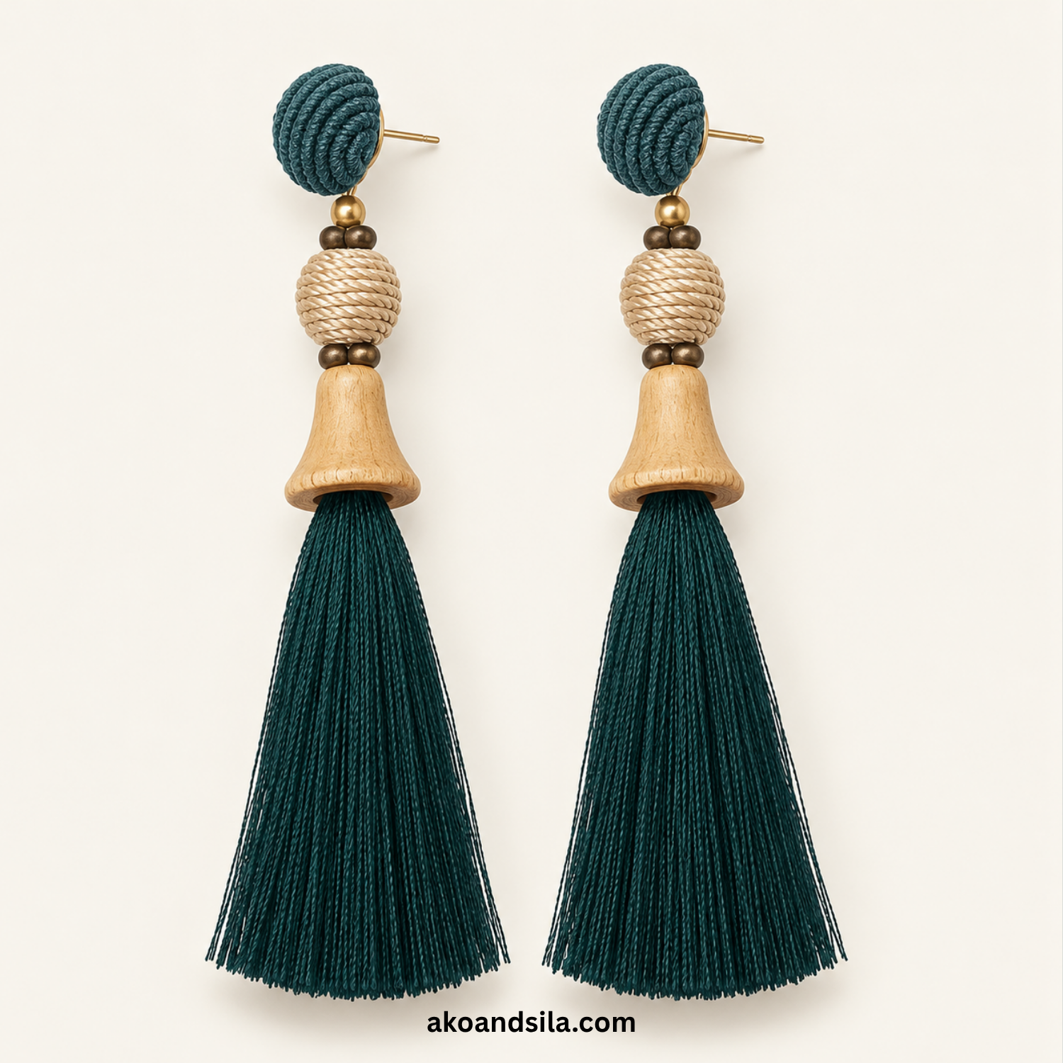 Teal Tassel Cloth Earrings - Image 4