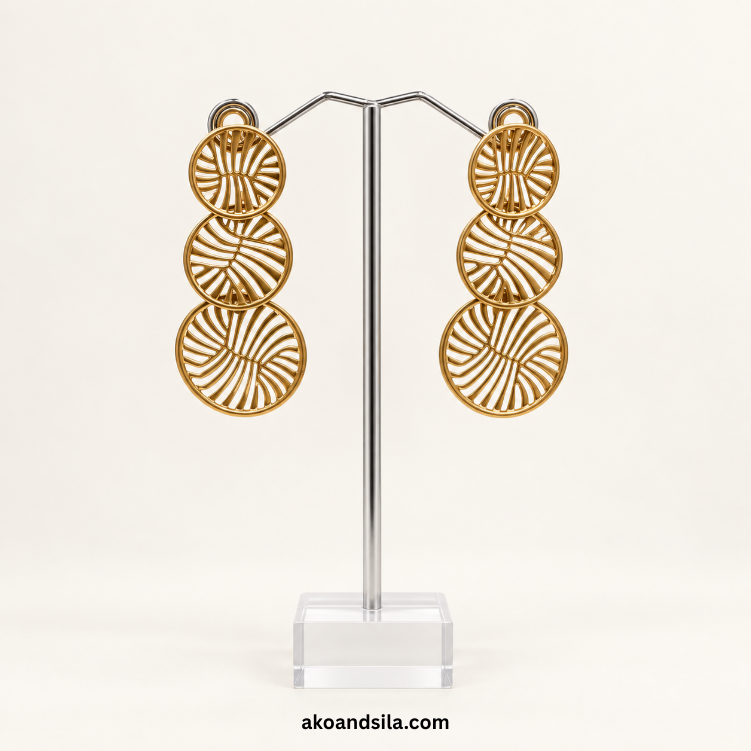 Geometric Disc Drop Earrings - Image 4