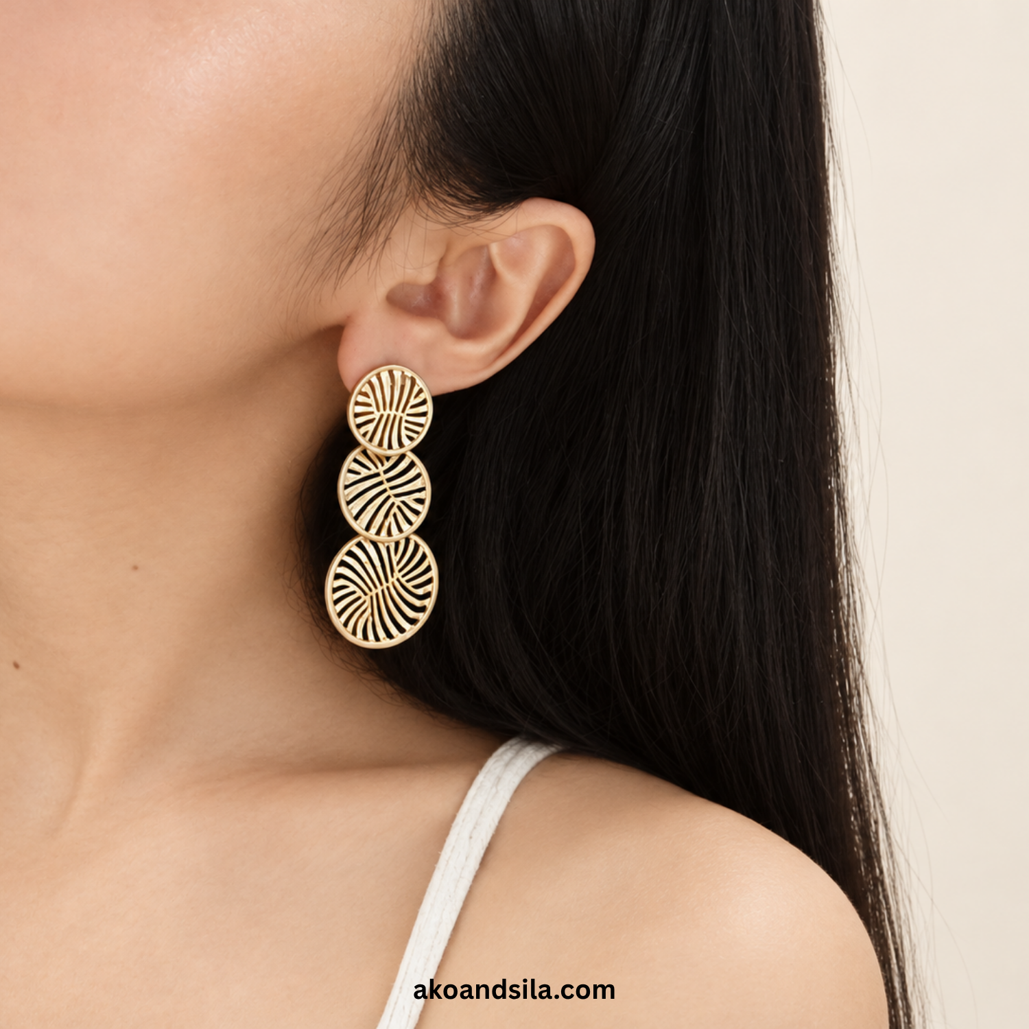 Geometric Disc Drop Earrings - Image 2