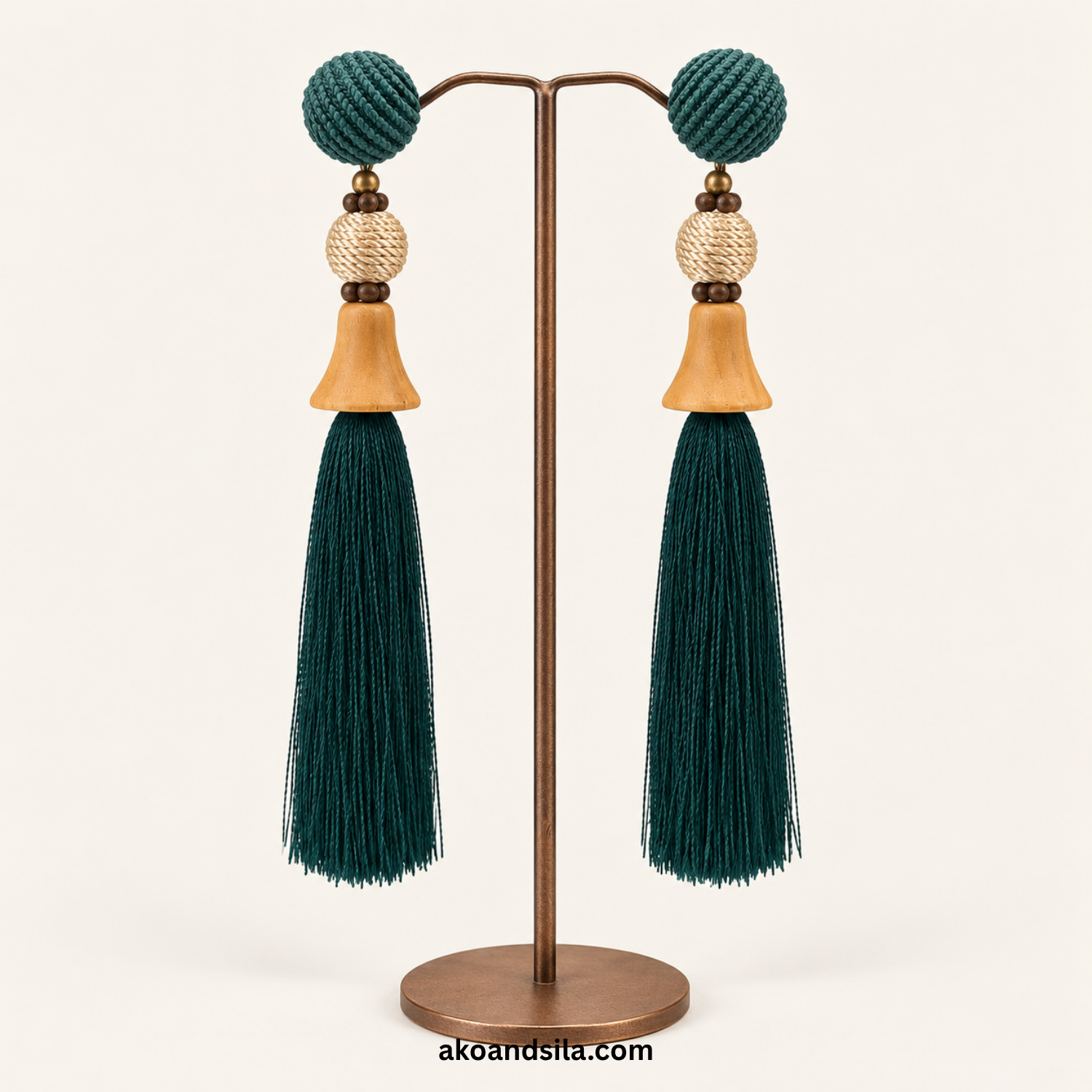 Teal Tassel Cloth Earrings - Image 3