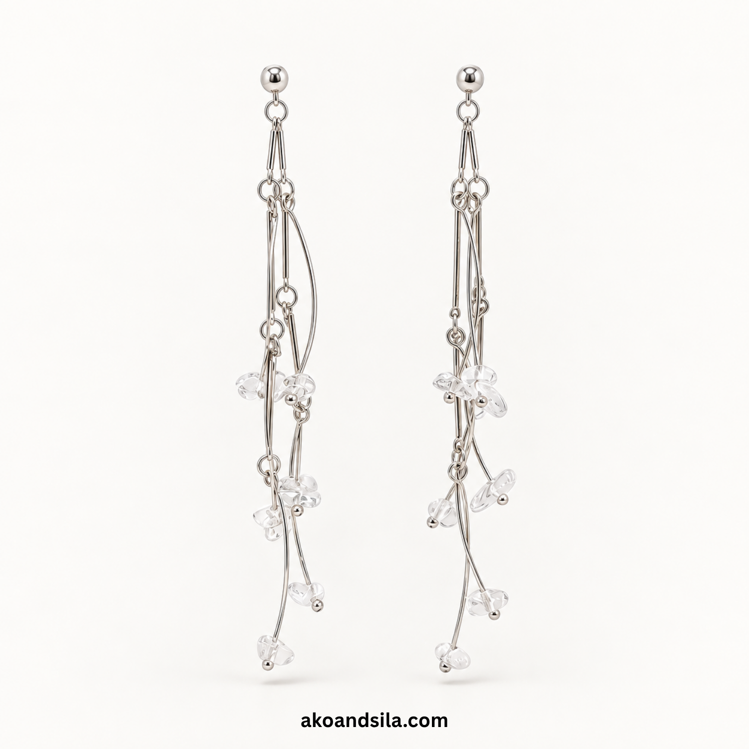 Silver Droplet Acrylic Earrings - Image 4