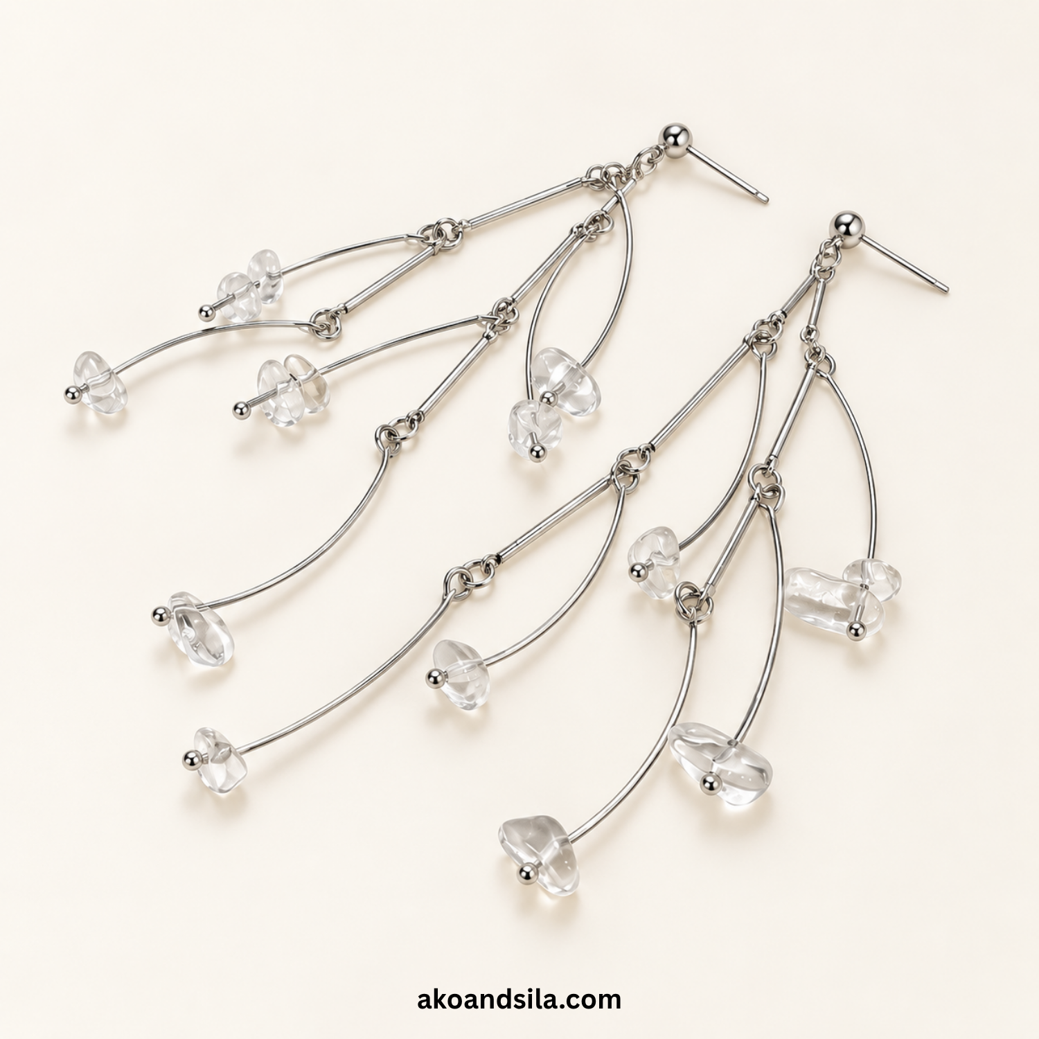 Silver Droplet Acrylic Earrings - Image 3