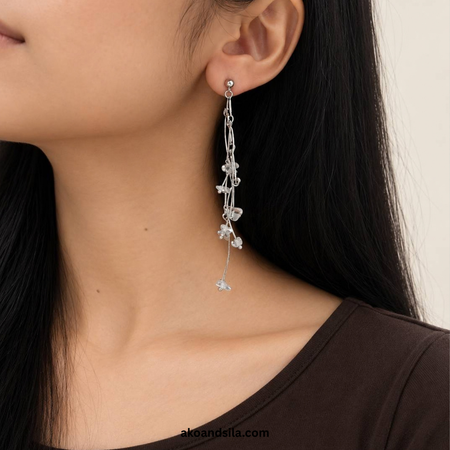 Silver Droplet Acrylic Earrings - Image 2
