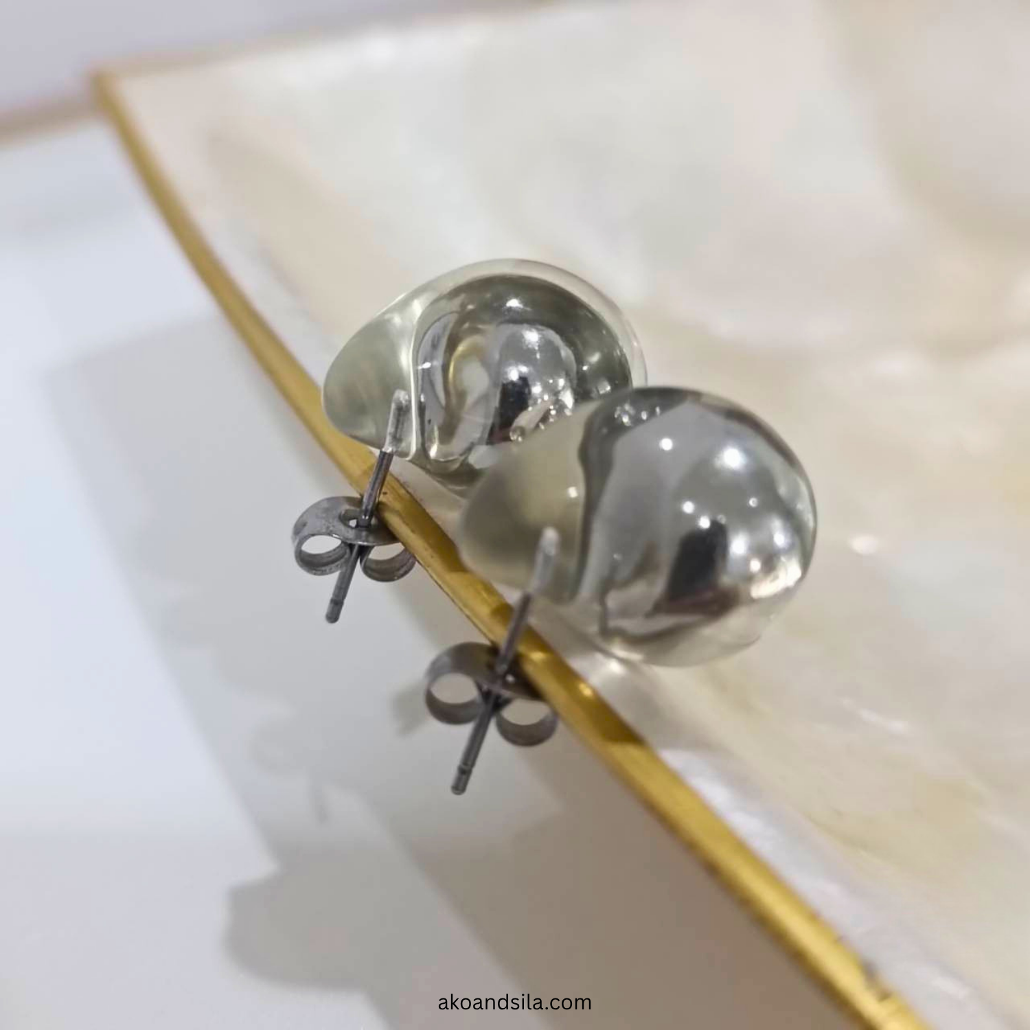 Silver Dome Stud Earrings - Image 3
