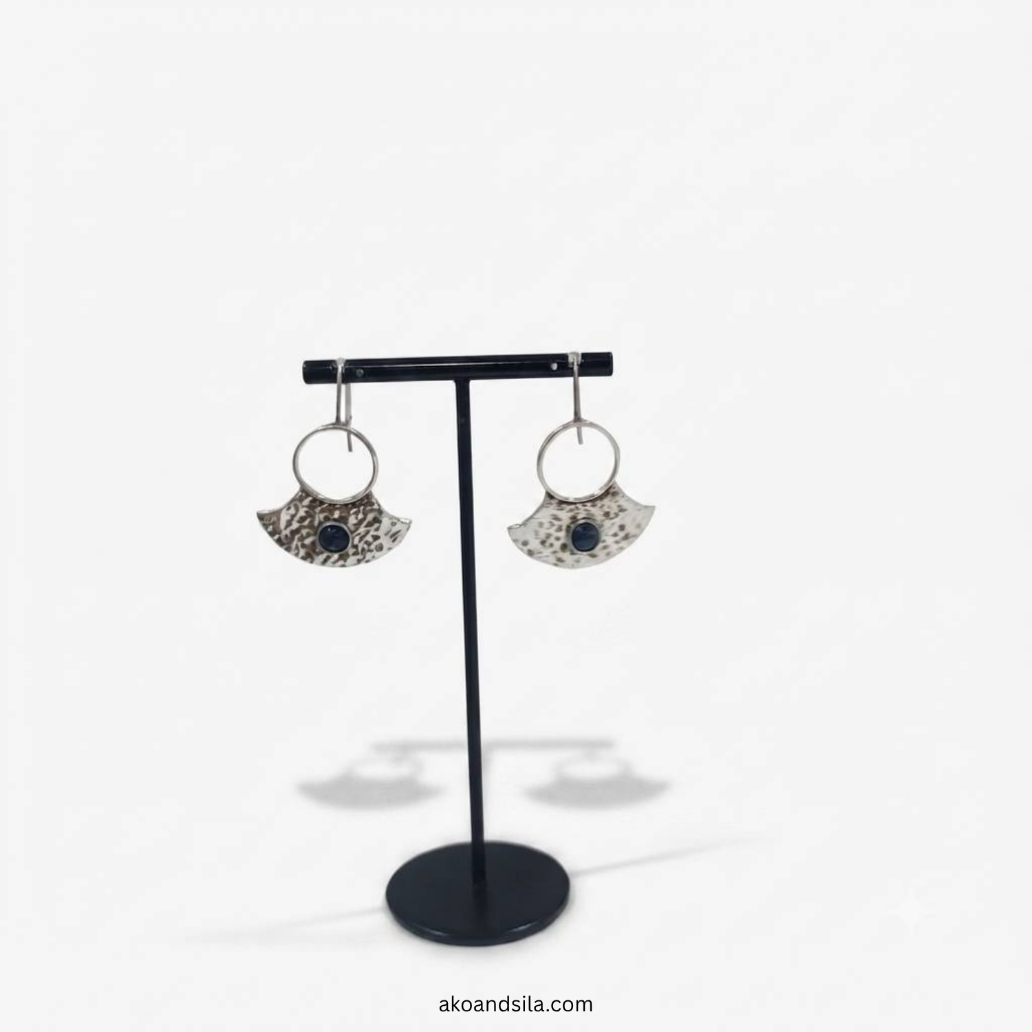 Silver Blue Fan Earrings - Image 3