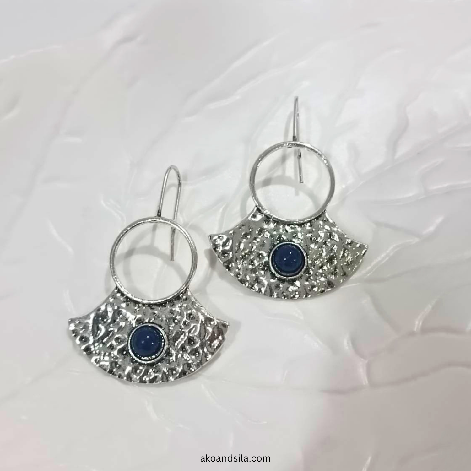 Silver Blue Fan Earrings - Image 4