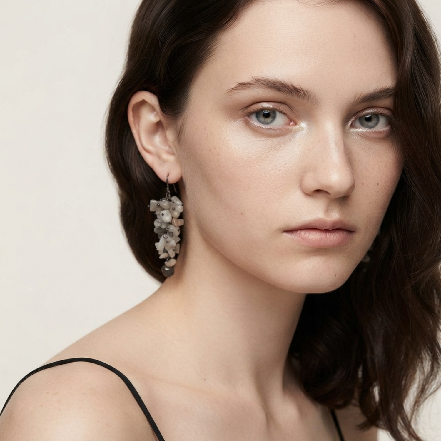 Beige Chip Cluster Earrings - Image 2