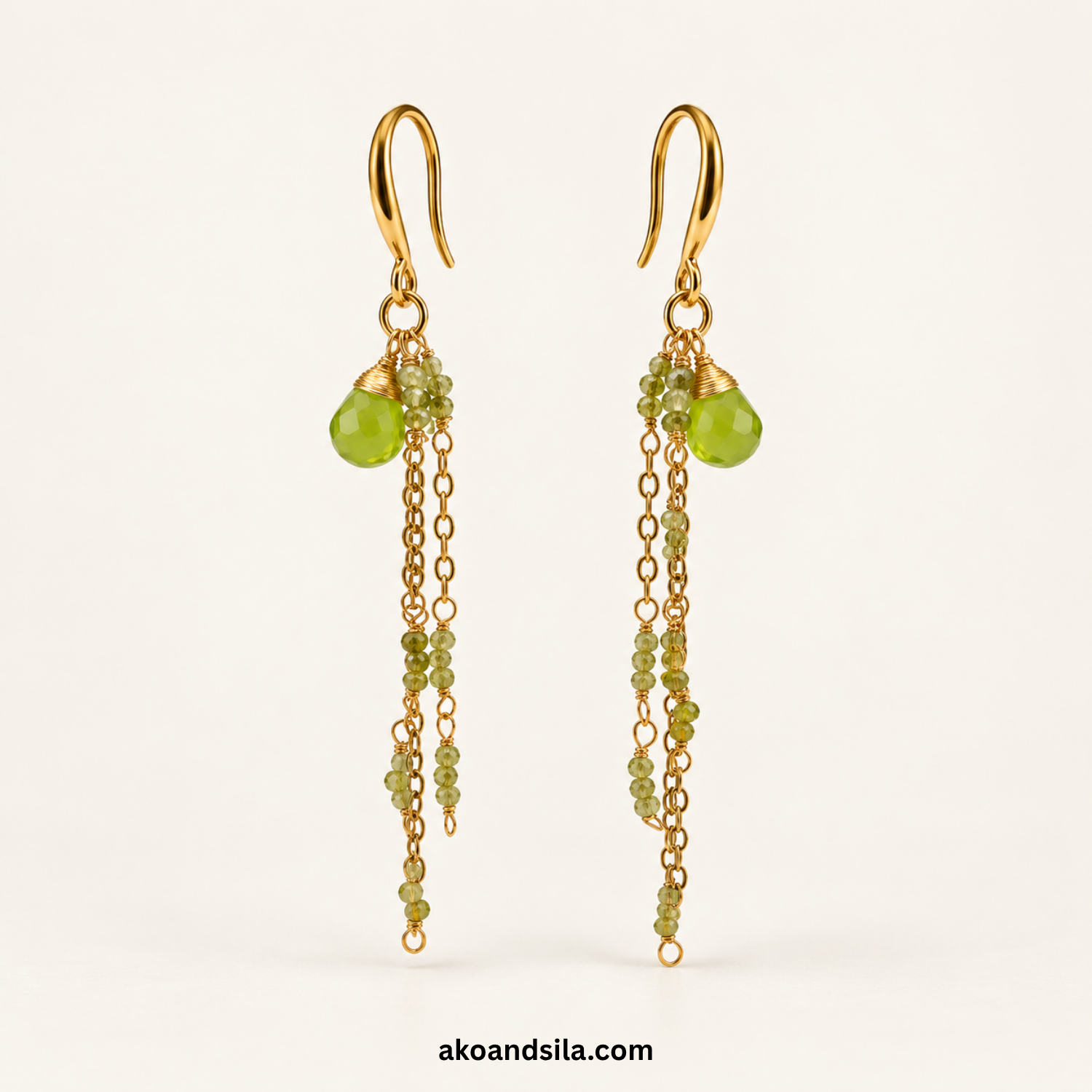 Green Tourmaline Chain Earrings - Image 4