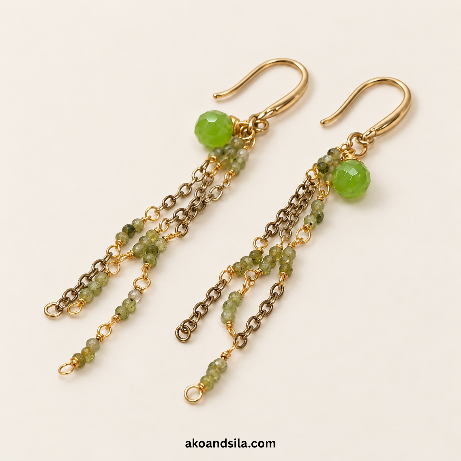 Green Tourmaline Chain Earrings - Image 3