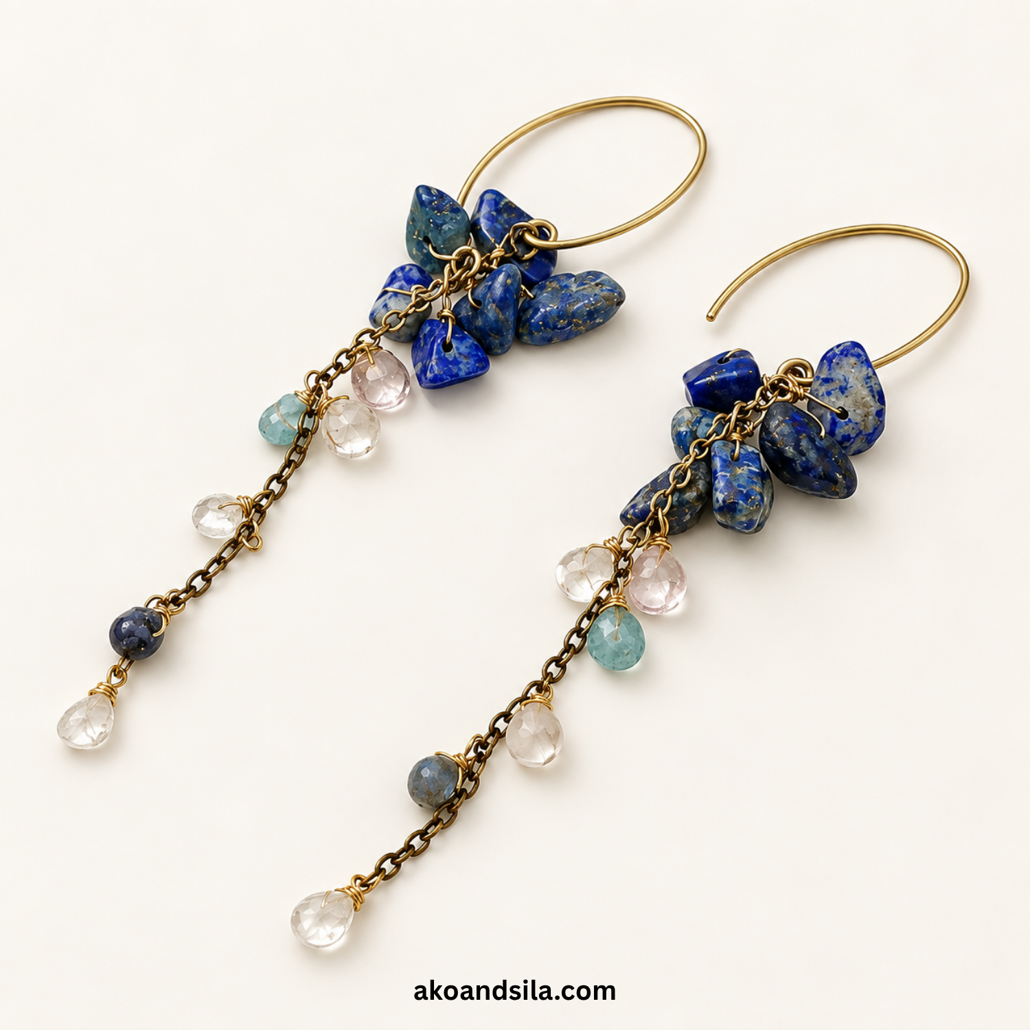 Deep Blue Crystal Tassel Earrings - Image 4