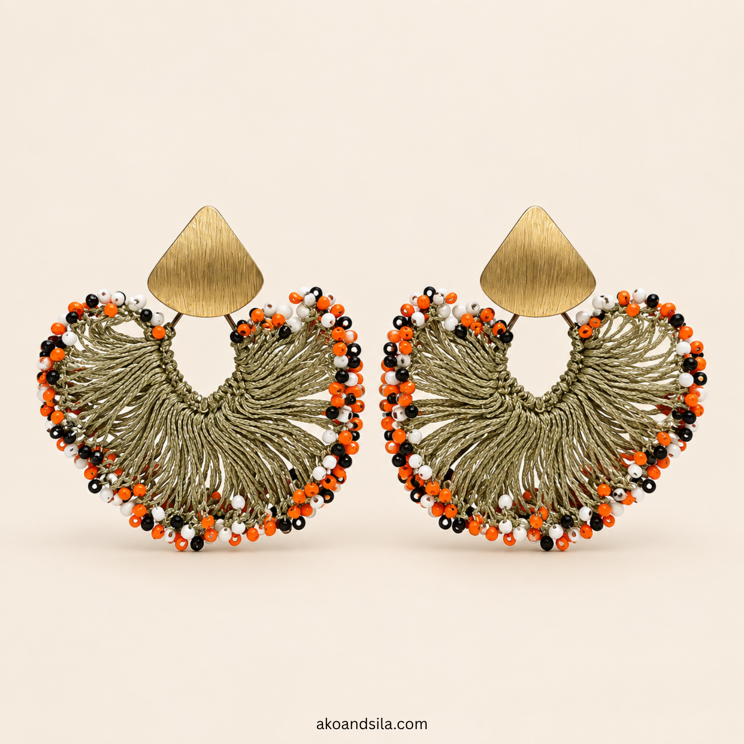 Orange Fringe Fan Earrings - Image 4