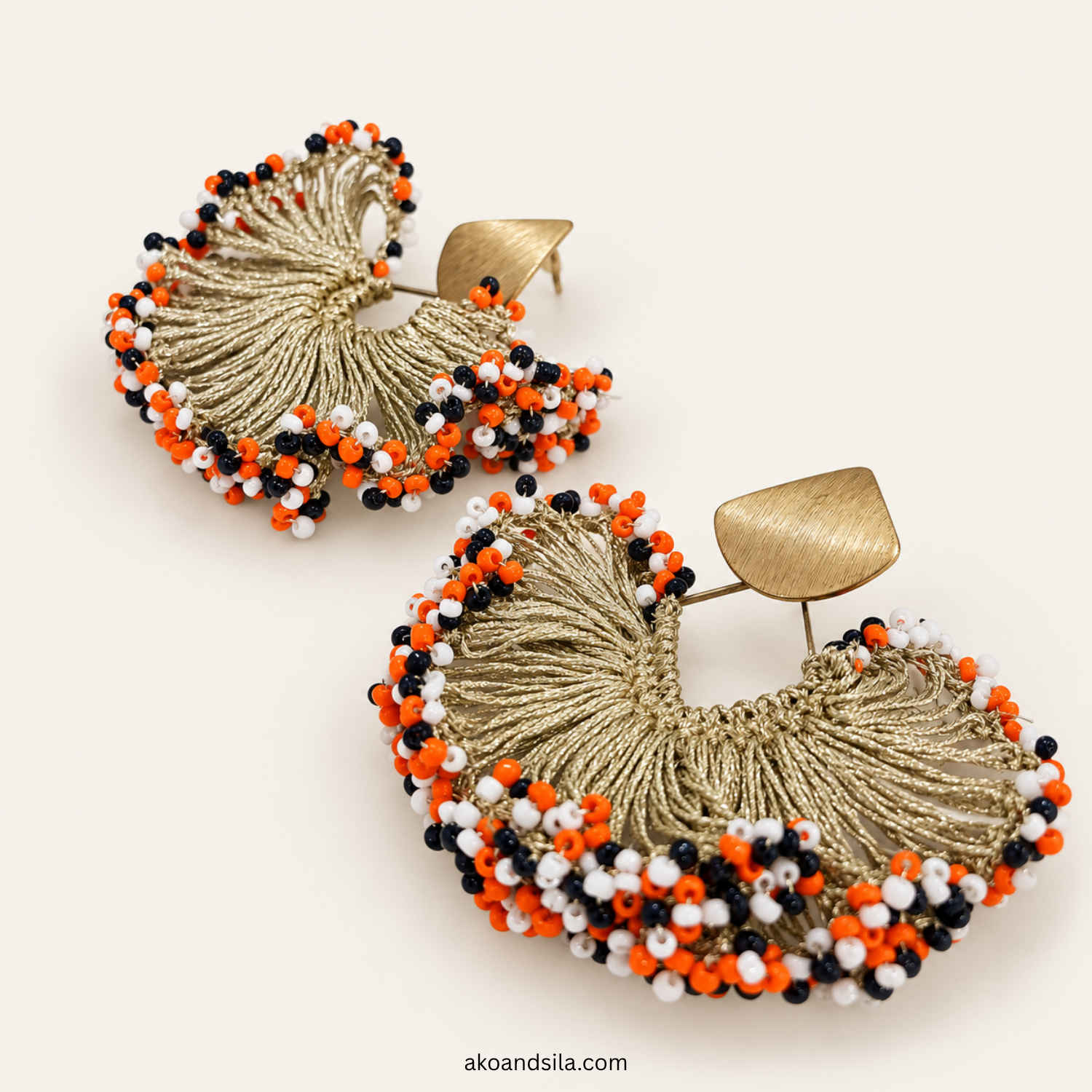 Orange Fringe Fan Earrings - Image 3