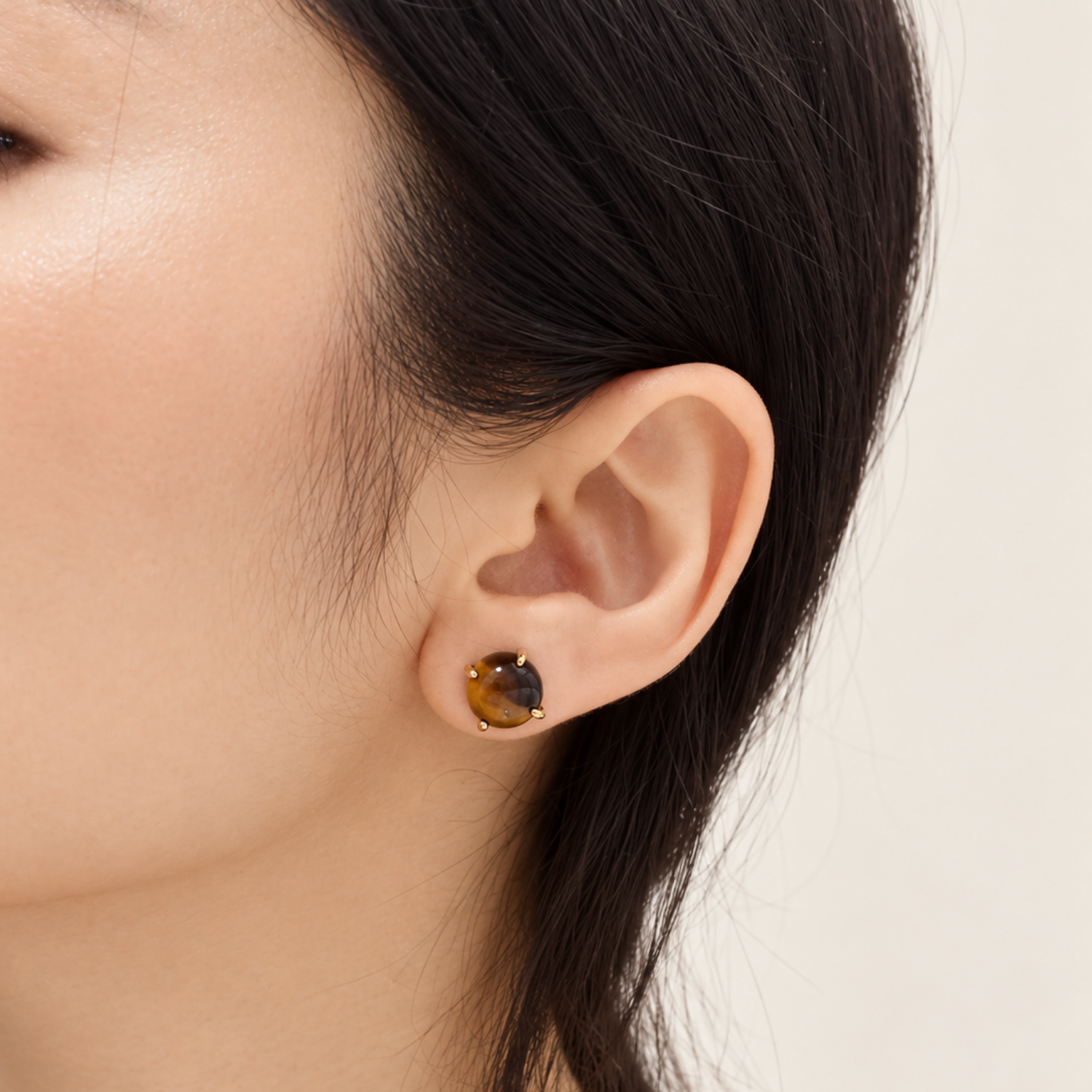 Tiger Eye Stone Stud Earrings - Image 2