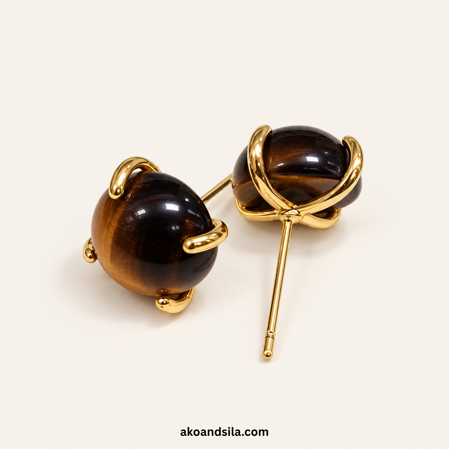 Tiger Eye Stone Stud Earrings - Image 3