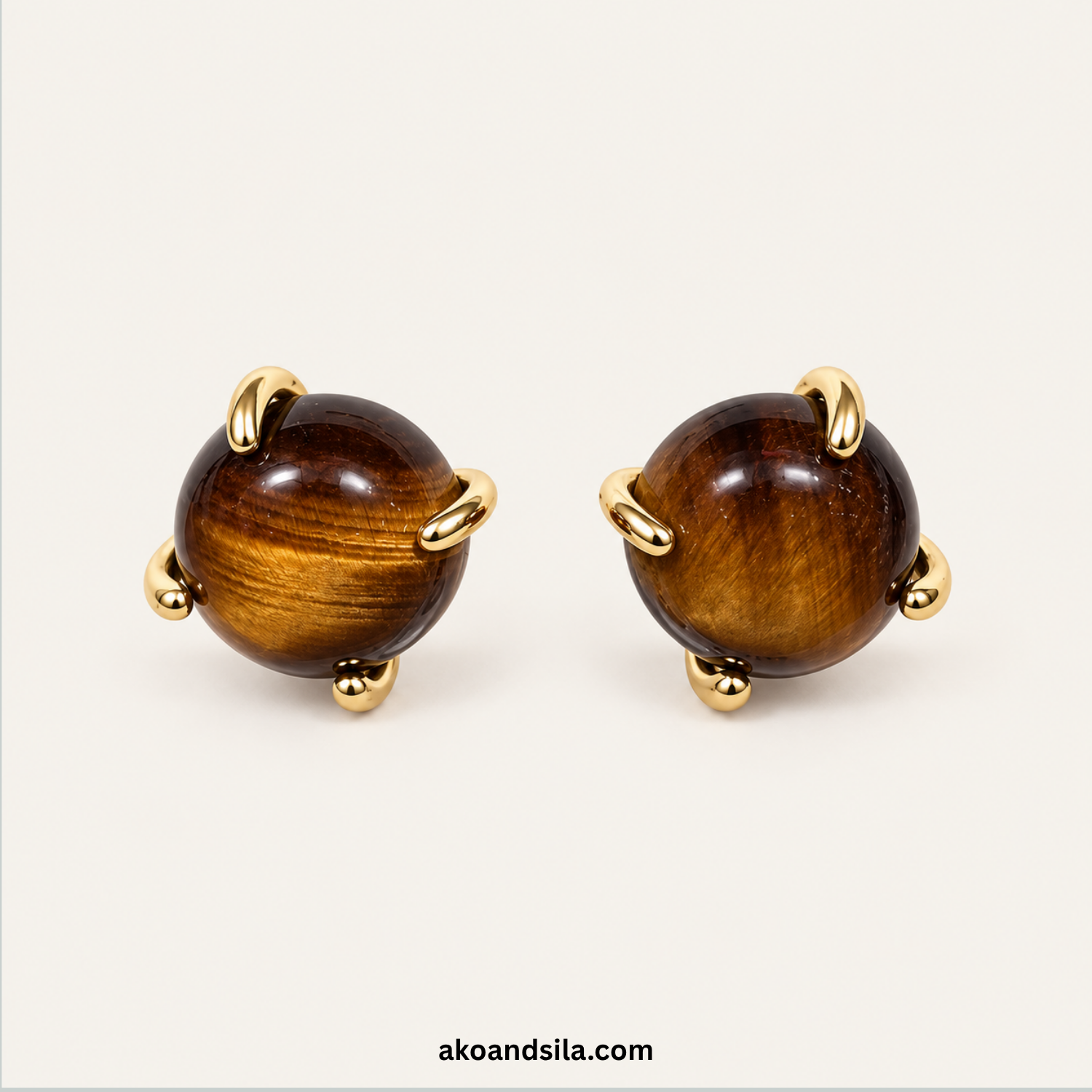 Tiger Eye Stone Stud Earrings - Image 4