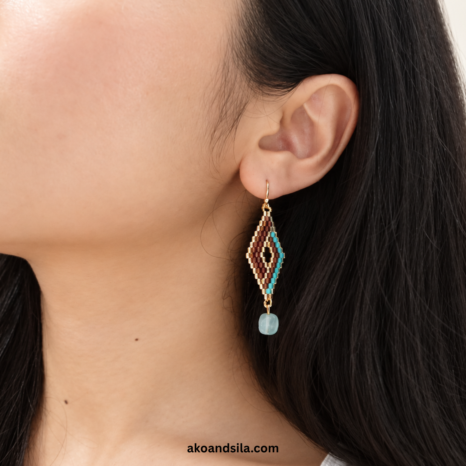 Blue Brown Nazar Drop Earrings - Image 2