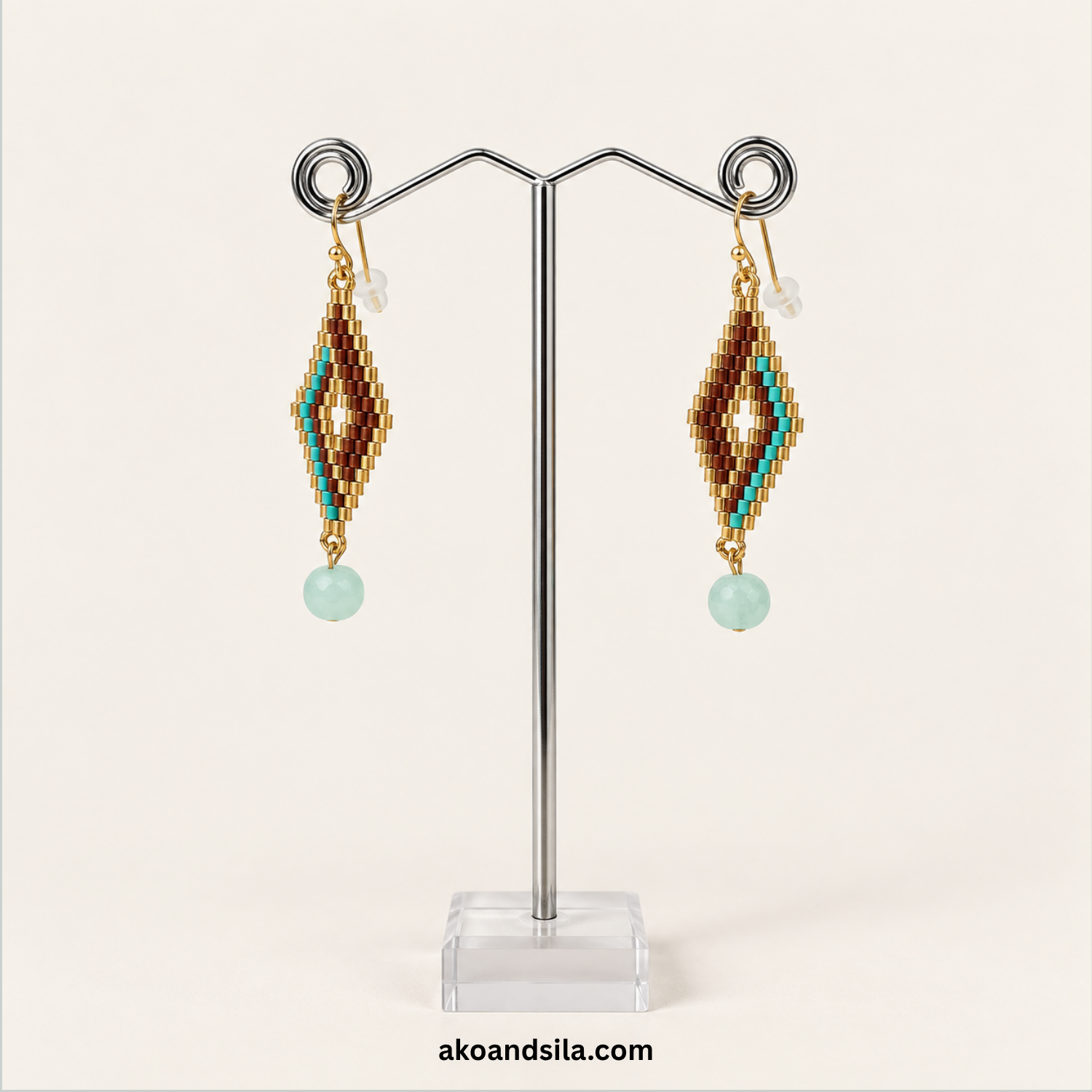 Blue Brown Nazar Drop Earrings - Image 4