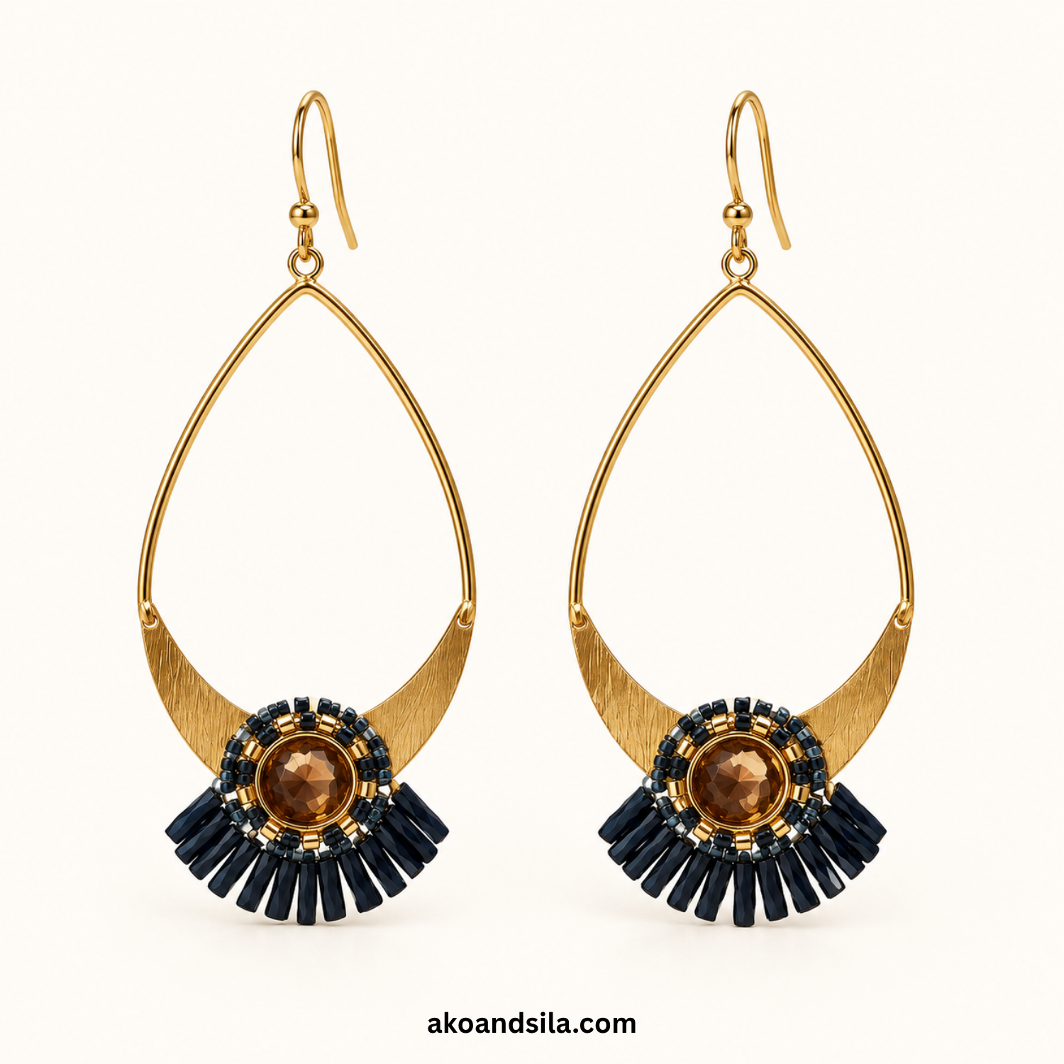 Black Crystal Beaded Teardrop Earrings - Image 4