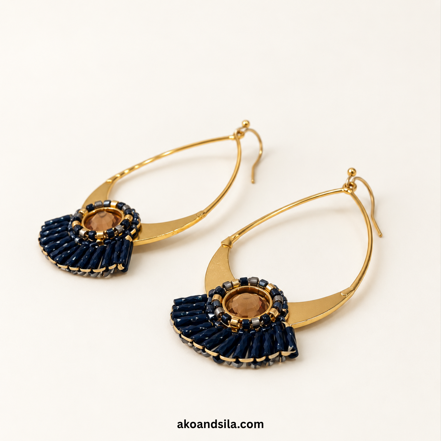 Black Crystal Beaded Teardrop Earrings - Image 2