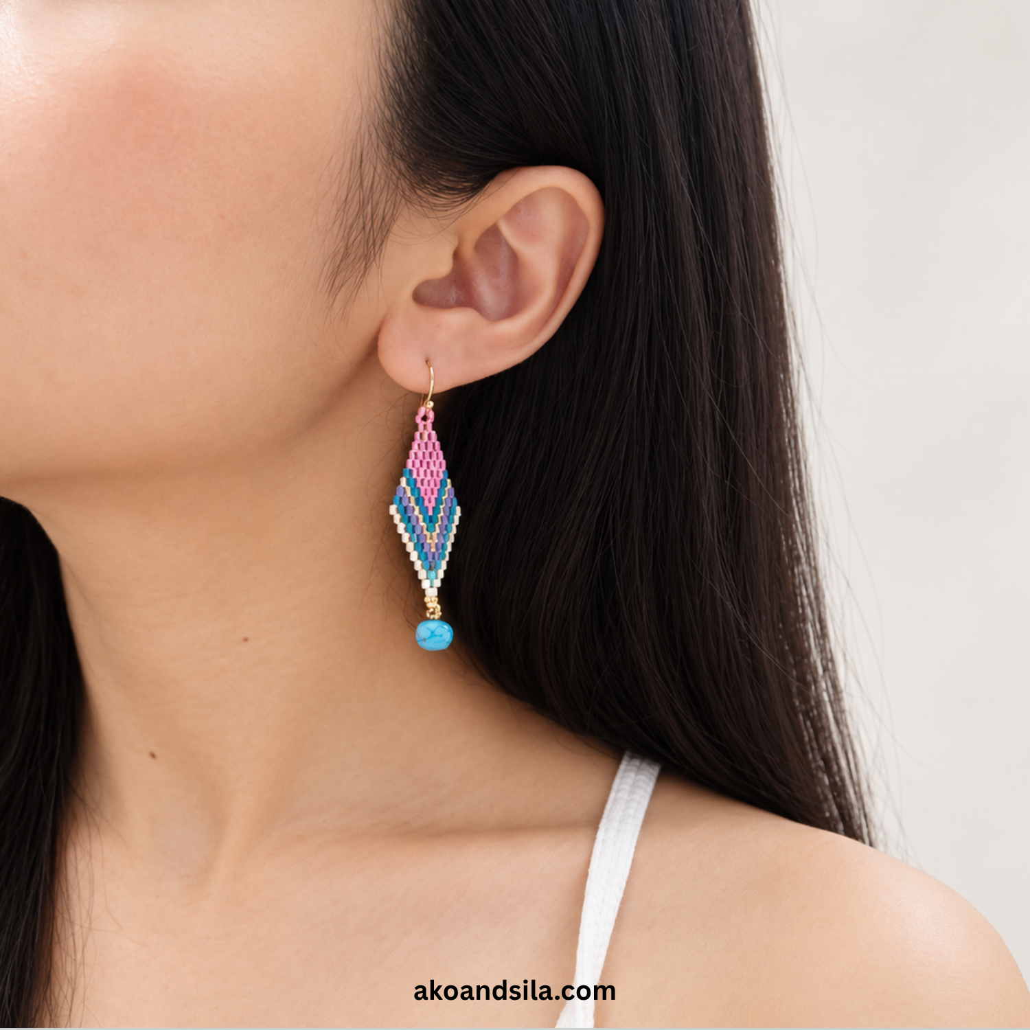 Larimar Pink Nazar Drop Earrings - Image 2