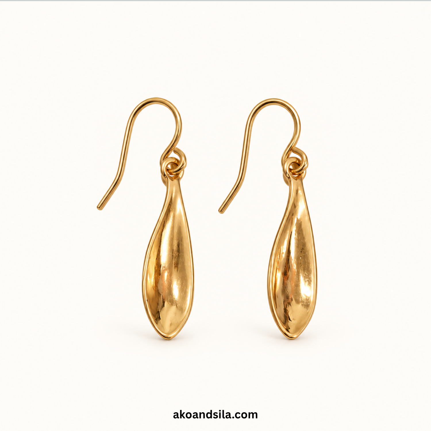 Golden Teardrop Hammered Earrings - Image 4