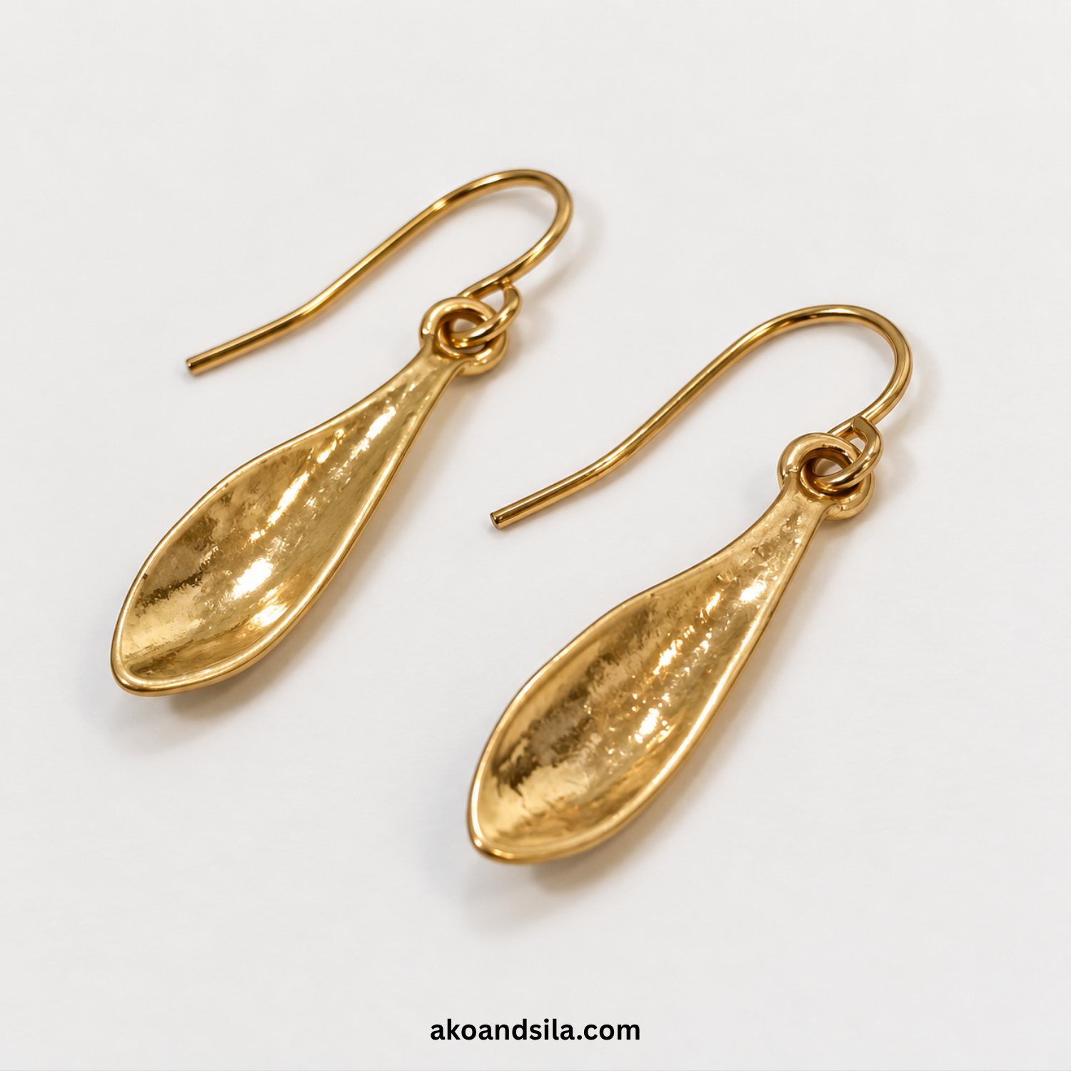 Golden Teardrop Hammered Earrings - Image 3