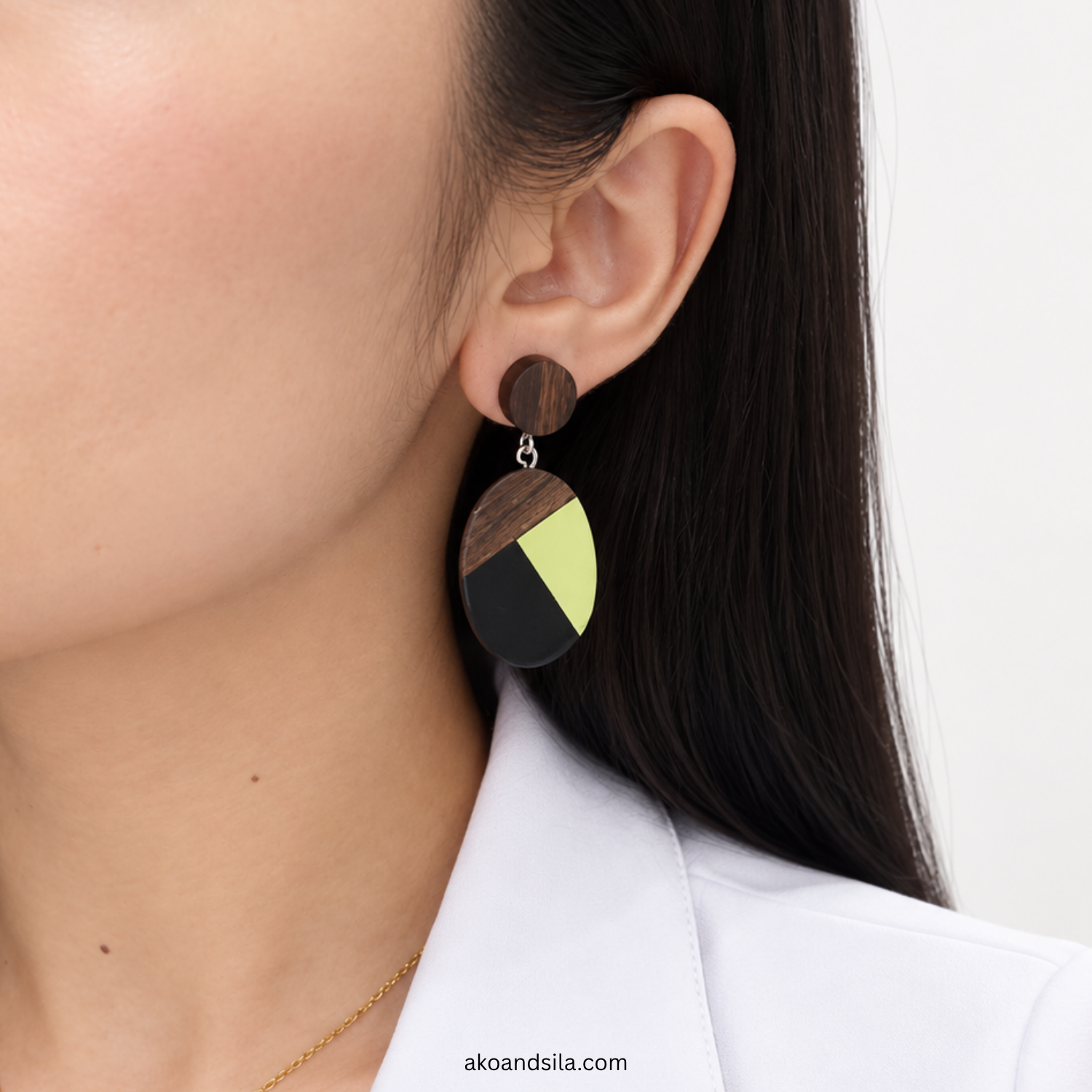 Colorblock Wood Drop Earrings - Image 2