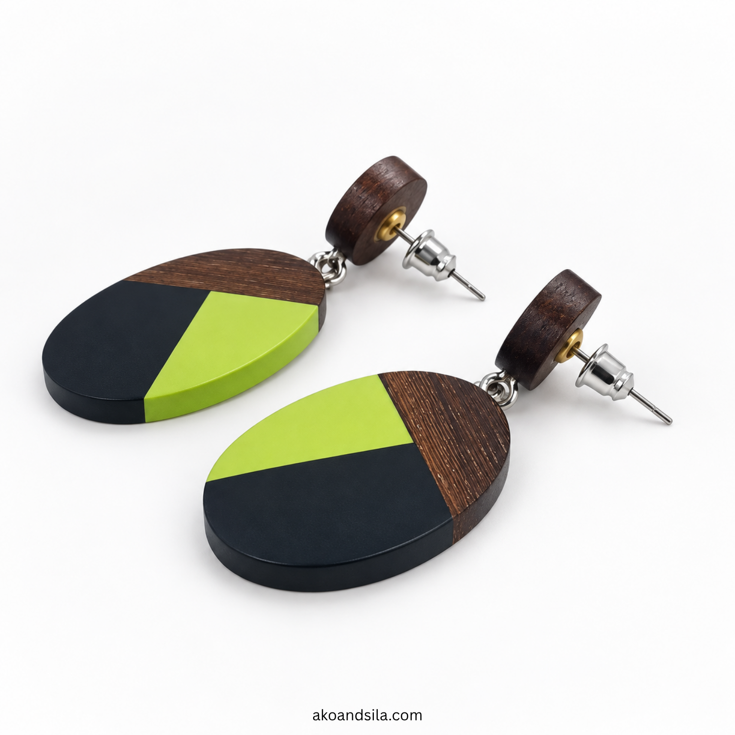 Colorblock Wood Drop Earrings - Image 4