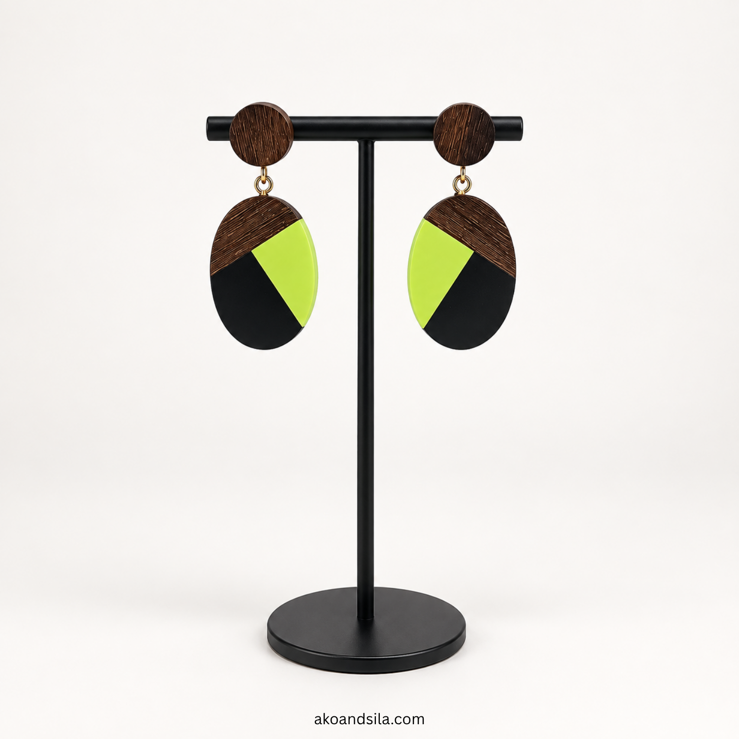 Colorblock Wood Drop Earrings - Image 3