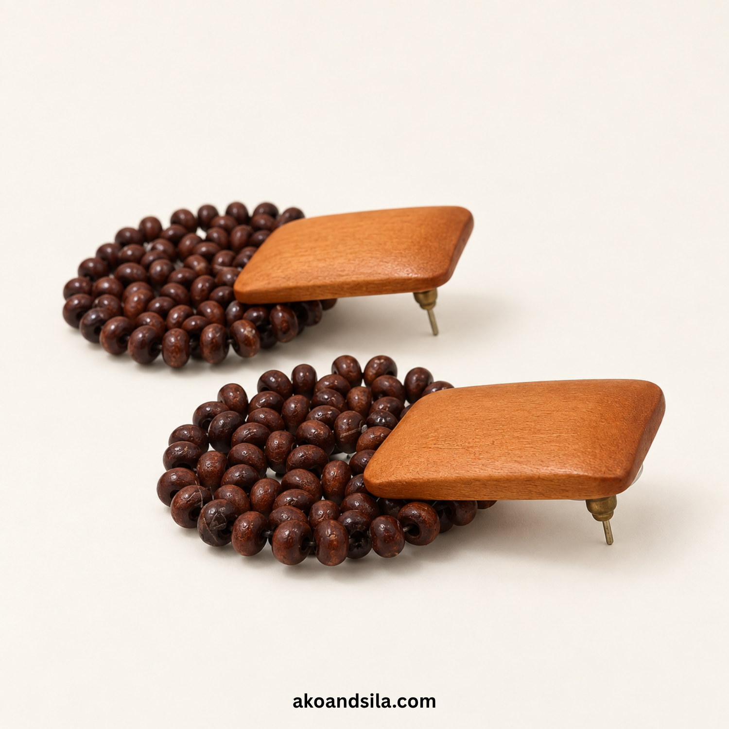 Brown Beaded Fan Earrings - Image 4