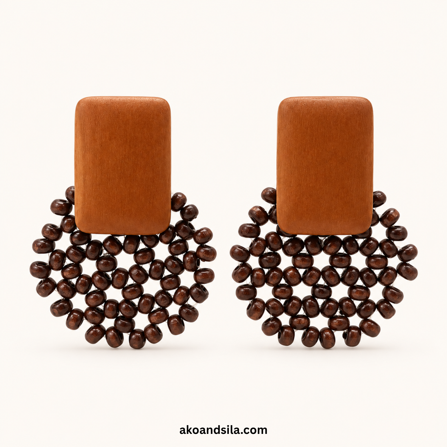 Brown Beaded Fan Earrings - Image 3