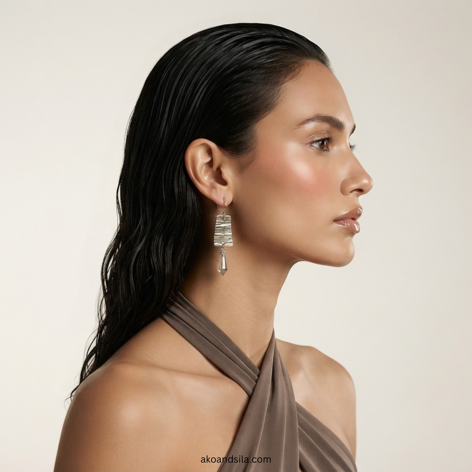 Silver Crystal Bar Drop Earrings - Image 2