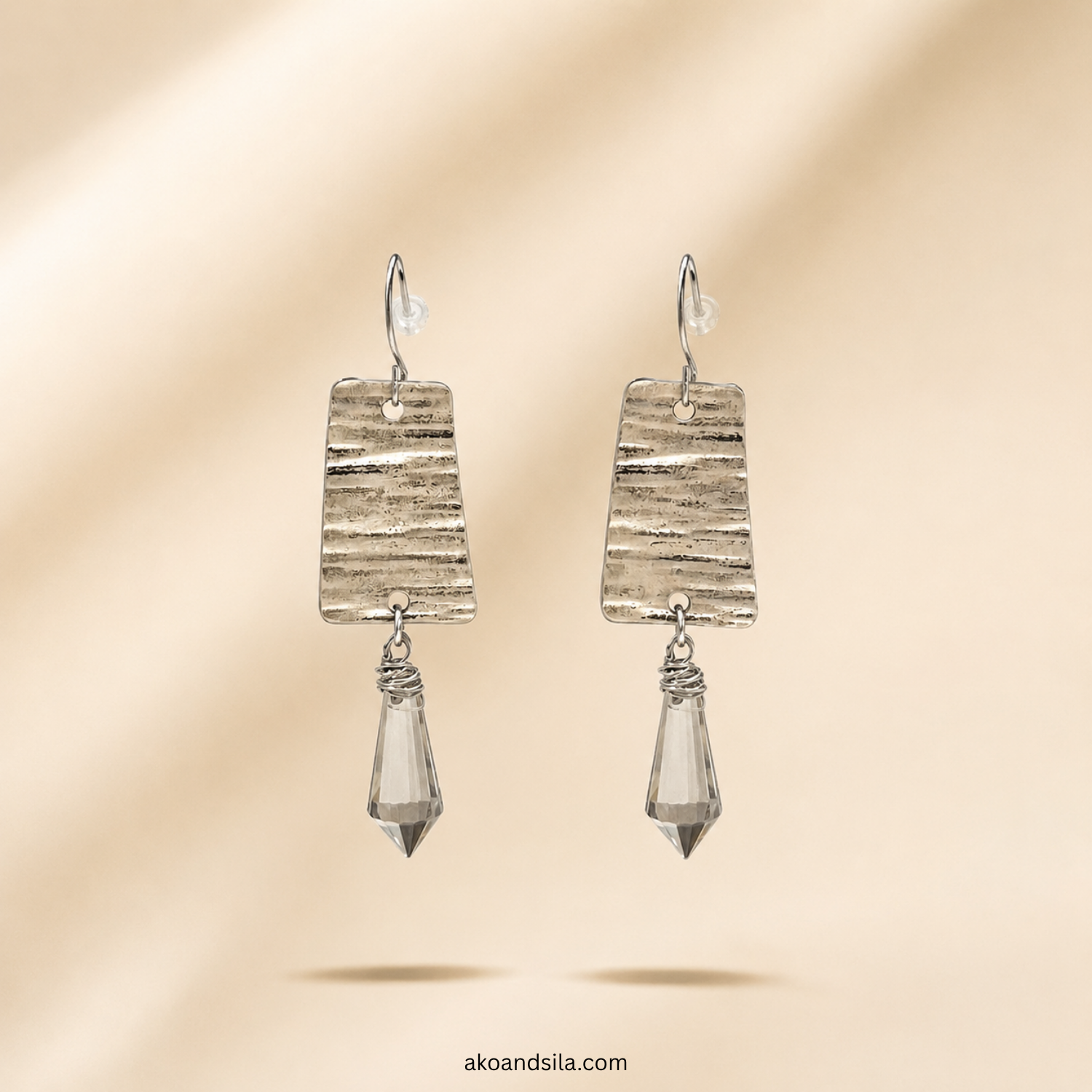 Silver Crystal Bar Drop Earrings - Image 3