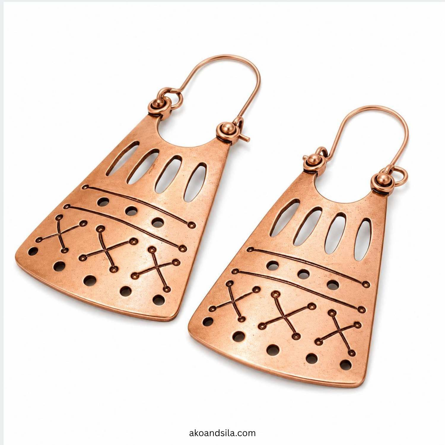 Rose Golden Tribal Shield Earrings - Image 3