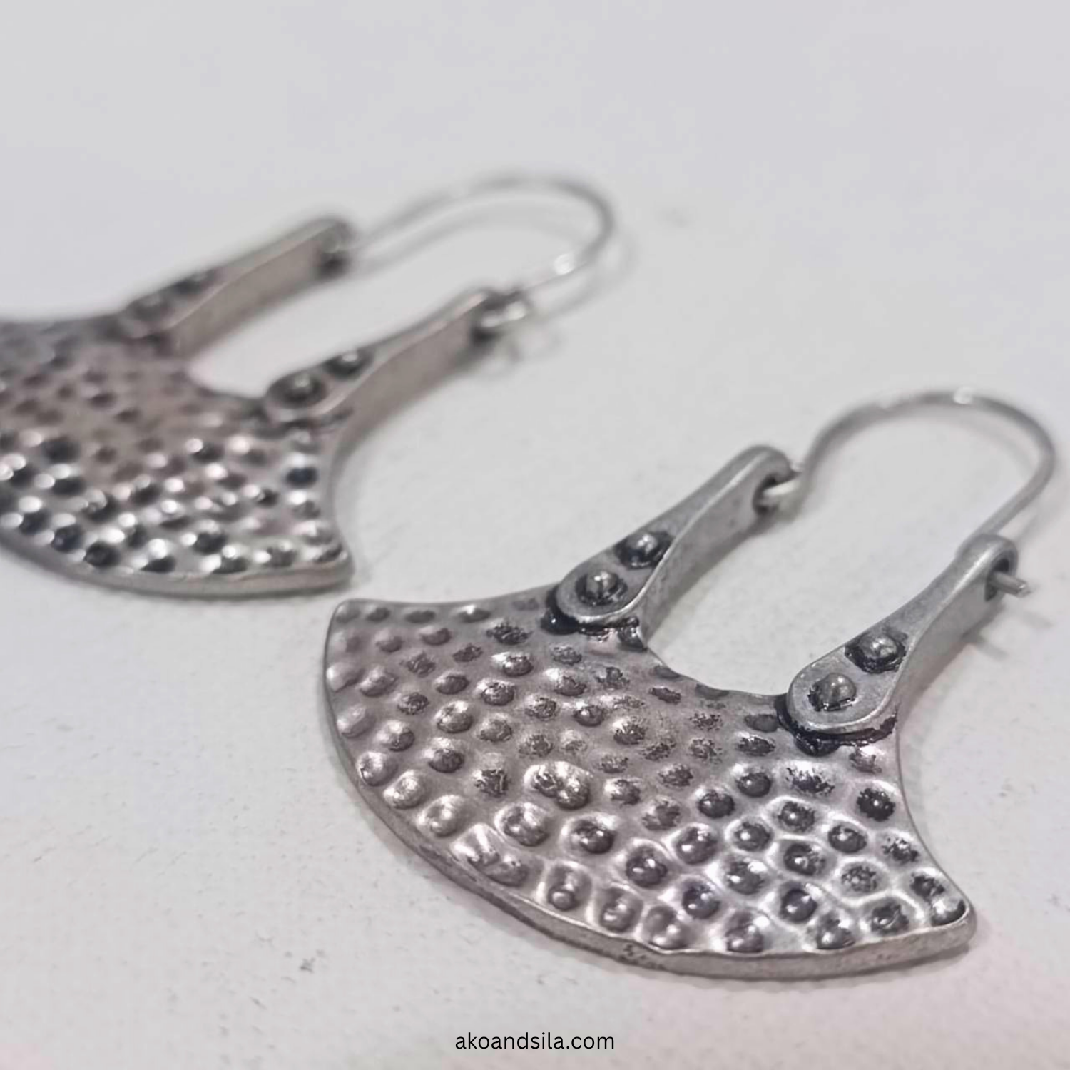 Silver Textured Fan Earrings - Image 3