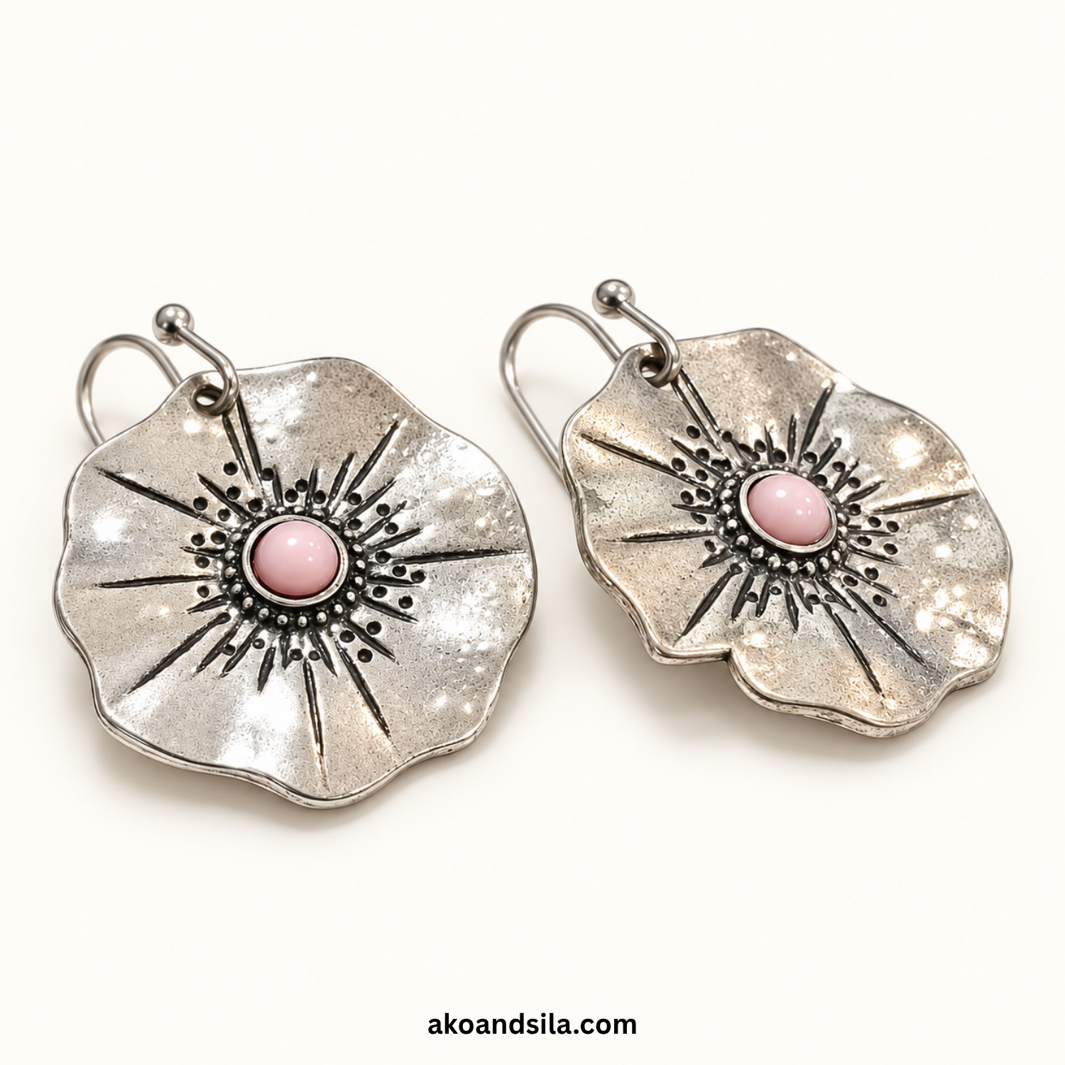 Pink Floral Medallion Earrings - Image 3