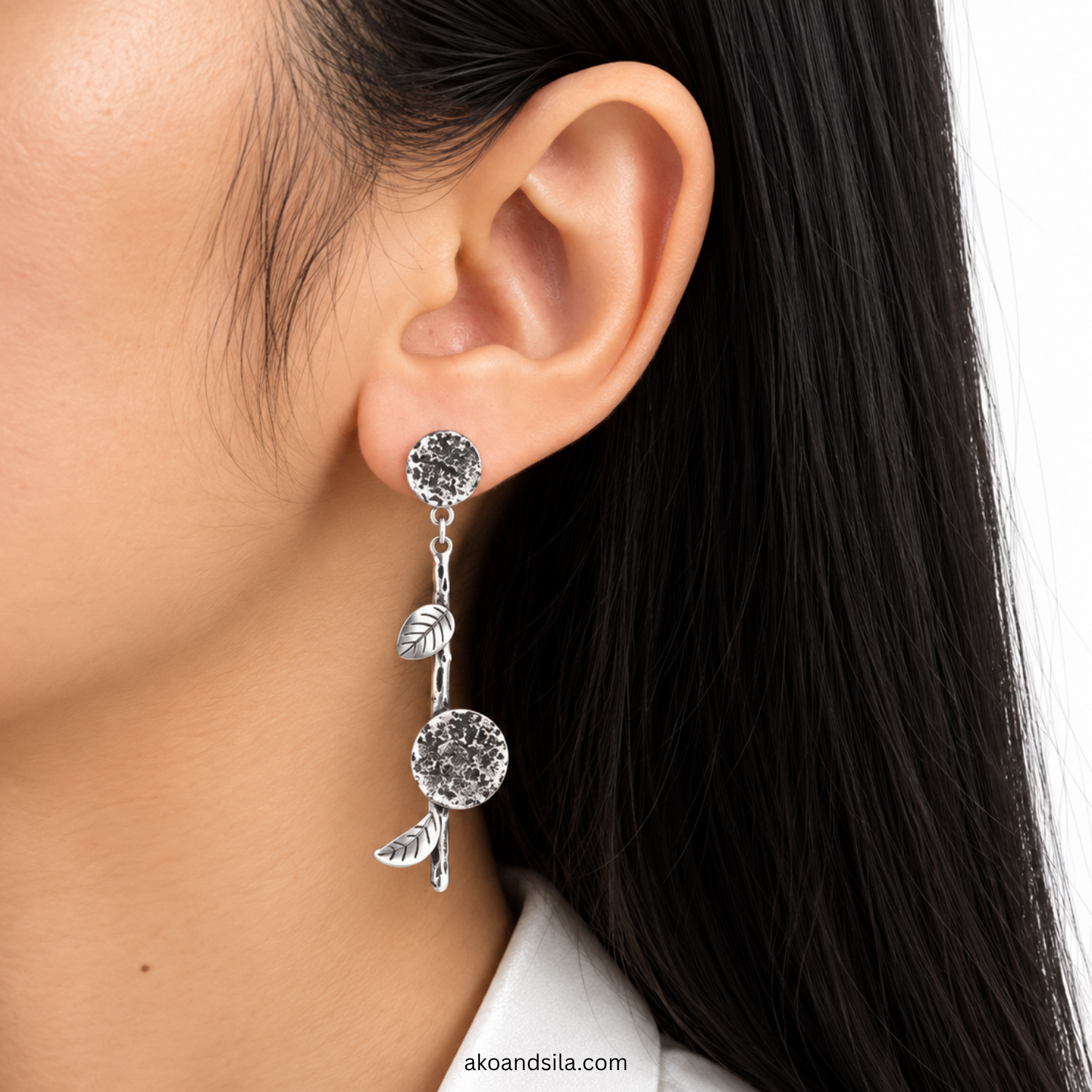 Silver Textured Charm Drop Earrings - Image 2