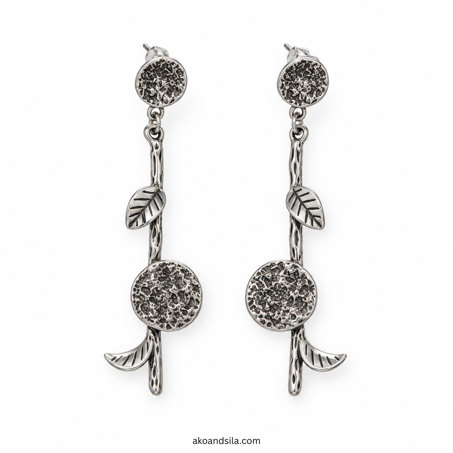 Silver Textured Charm Drop Earrings - Image 4