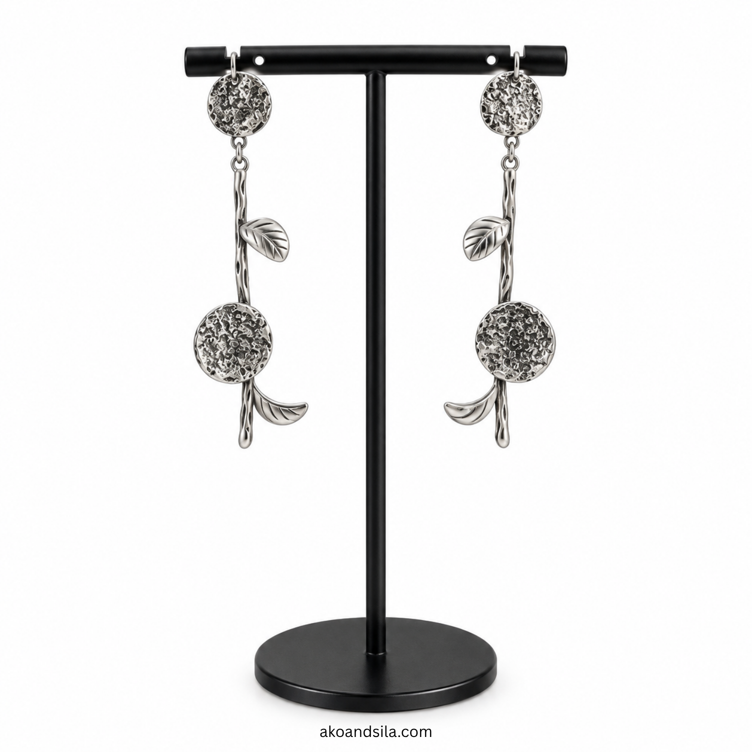 Silver Textured Charm Drop Earrings - Image 3