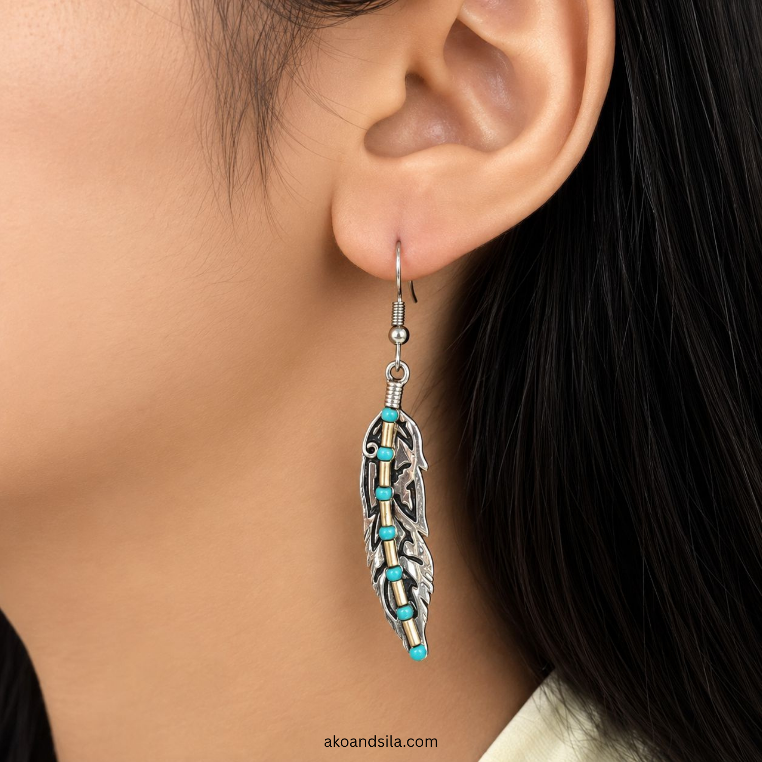 Beaded Feather Earrings - Image 2