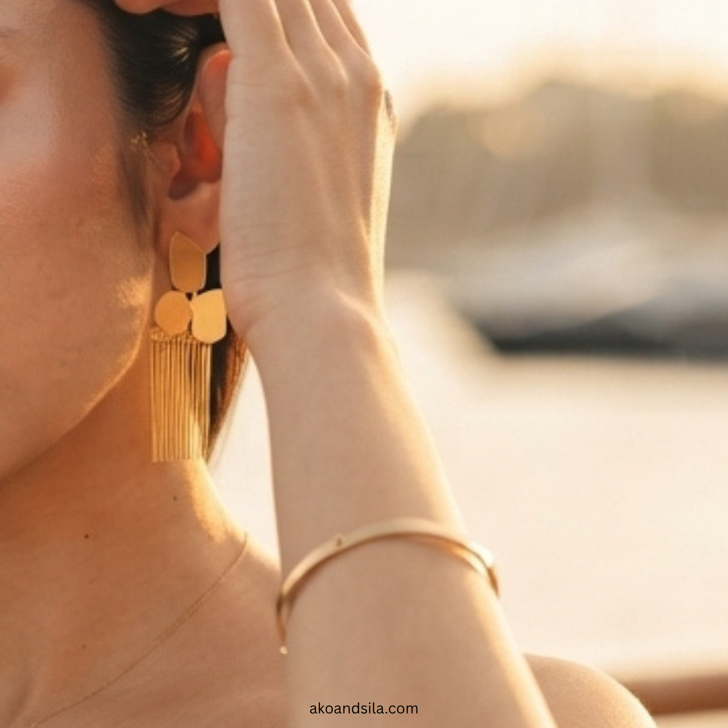 Golden Fringe Bar Earrings - Image 2