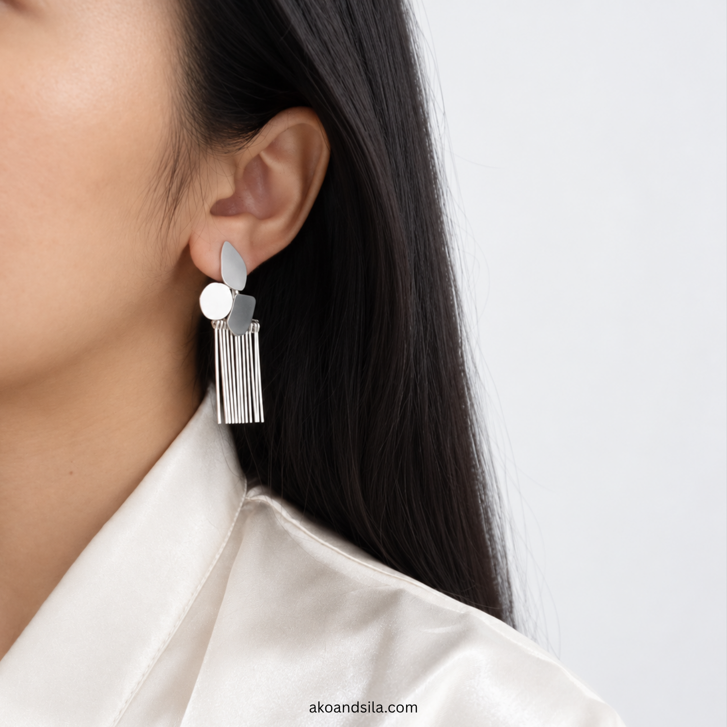 Silver Fringe Bar Earrings - Image 2